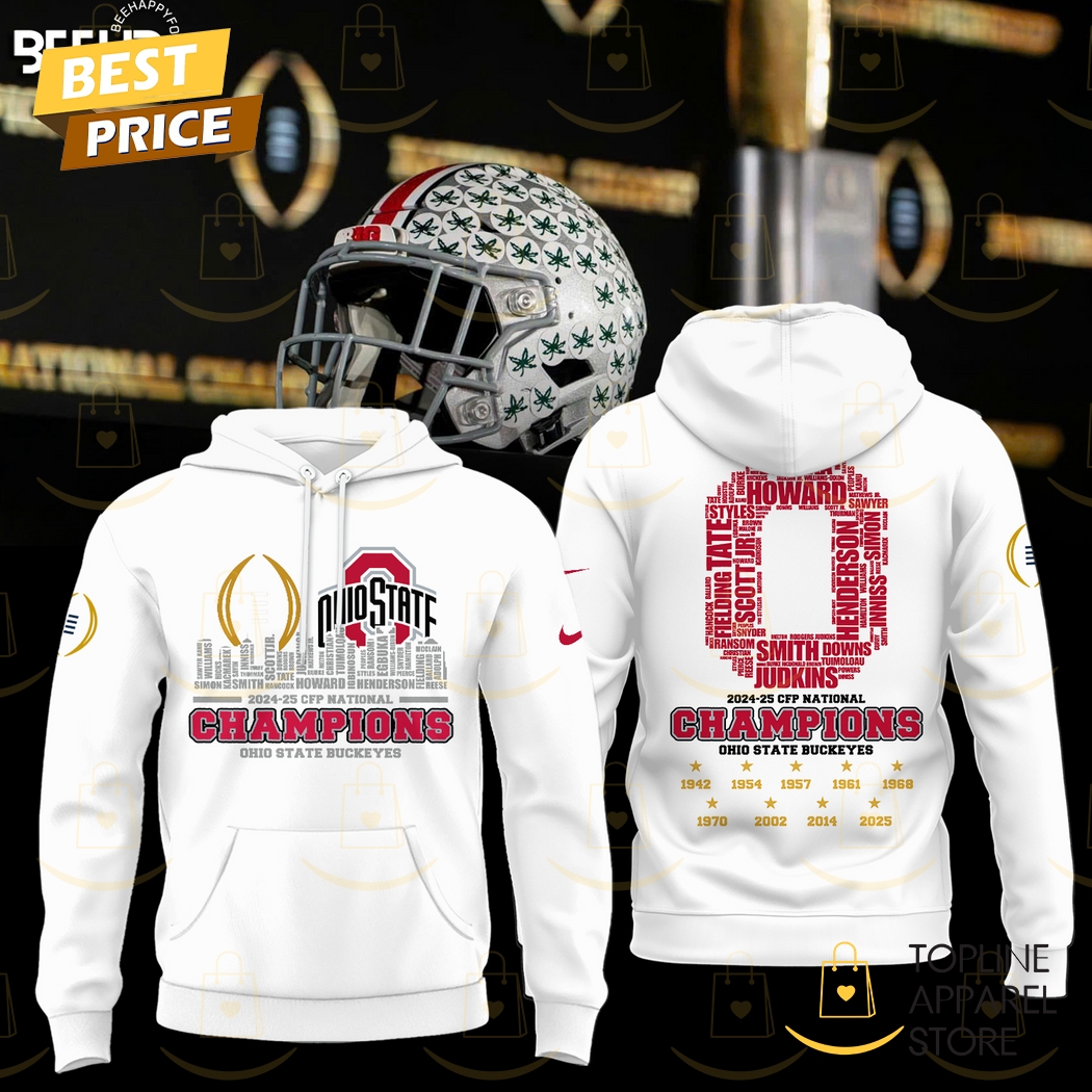 2024-2025-25 CFP National Championa Ohio State Buckeyes Hoodie - White