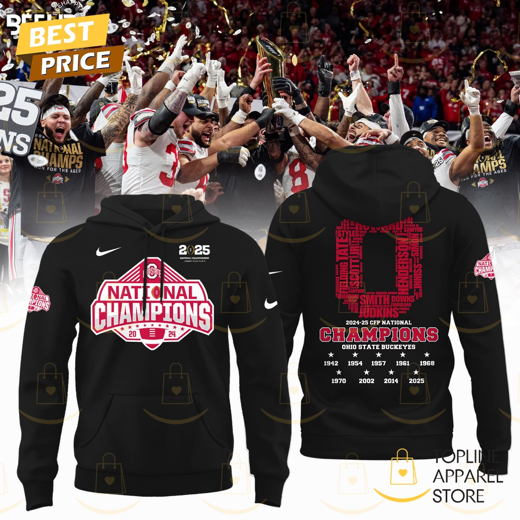 2024-2025-25 CFP National Champions Ohio State Buckeyes Hoodie - Black