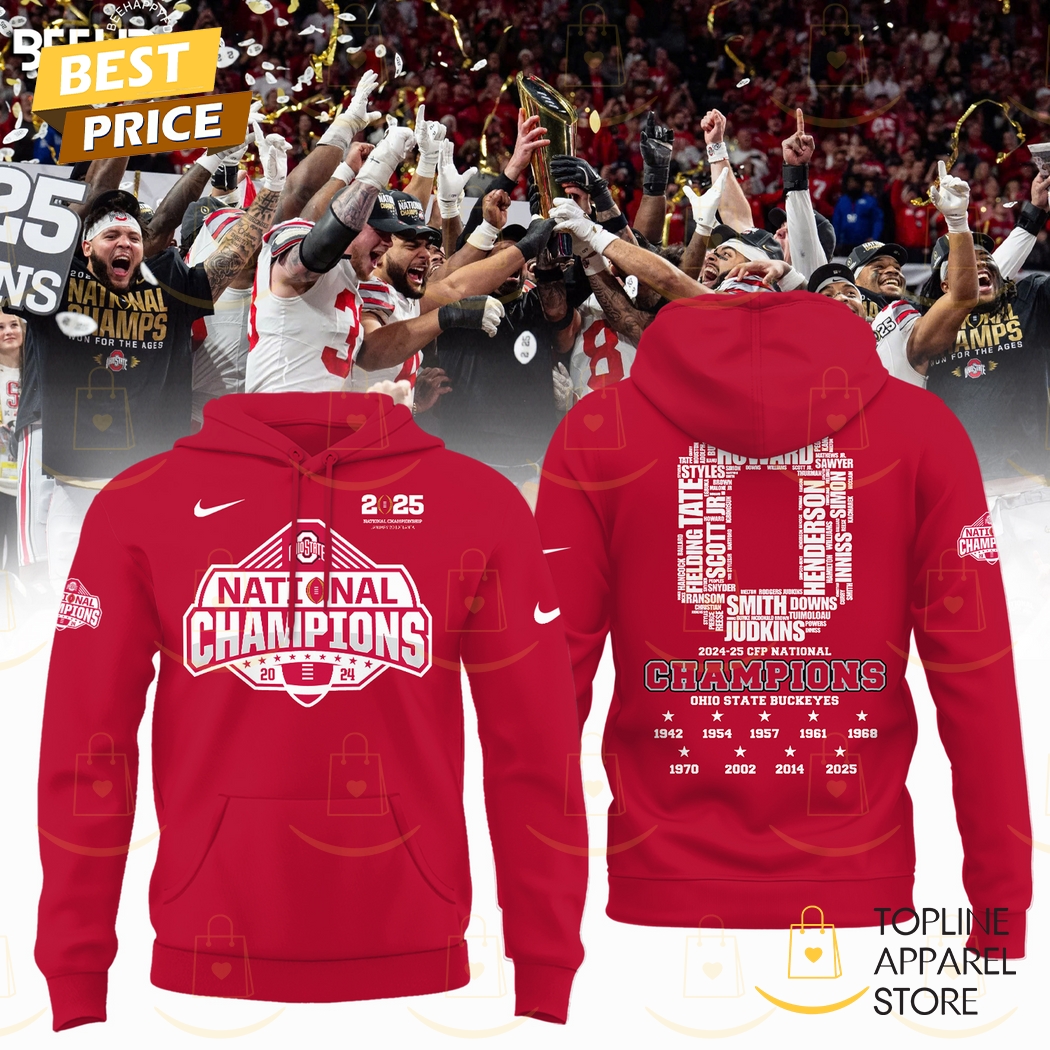 2024-2025-25 CFP National Champions Ohio State Buckeyes Hoodie - Red