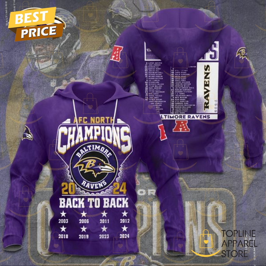 2024-2025 AFC North Champs Baltimore Ravens Back To Back Hoodie