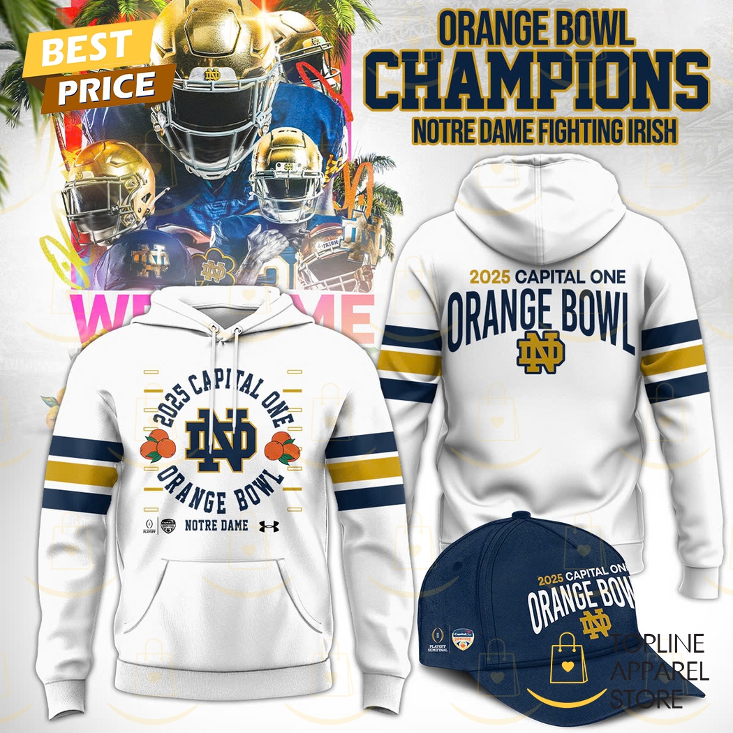 2025 Capital One Orange Bowl Champs Notre Dame Fighting Irish Hoodie - White
