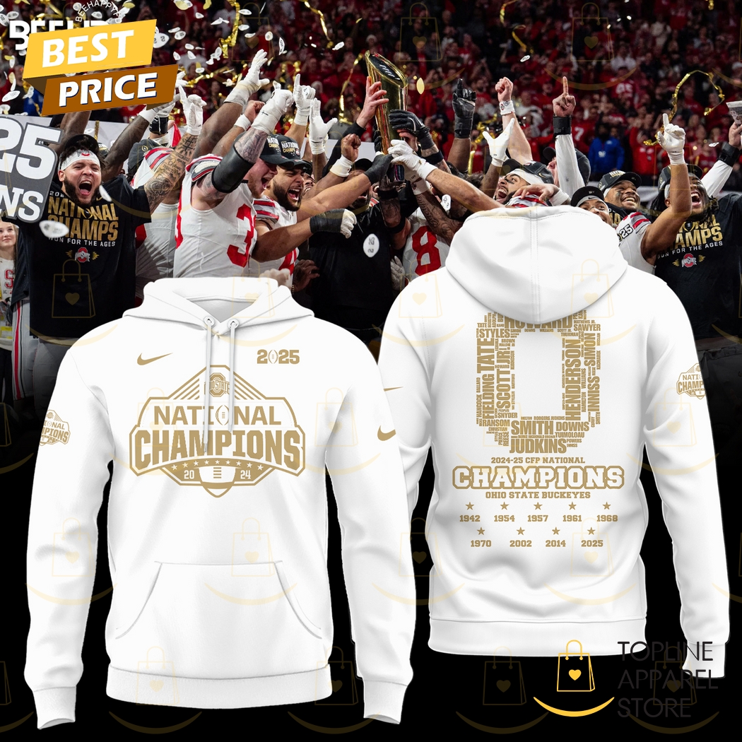 2025 National Champions Ohio State Buckeyes Hoodie - White