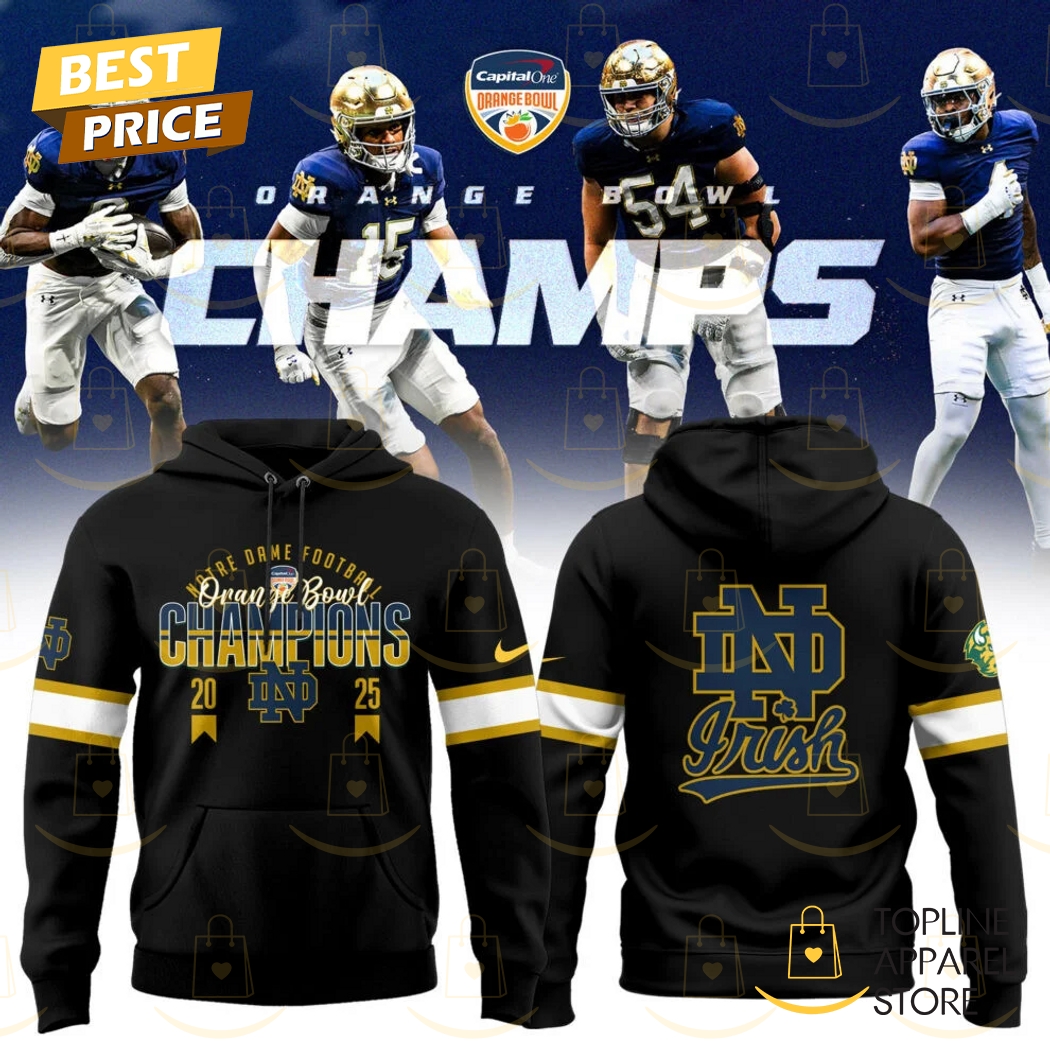 2025 Orange Bowl Champions Notre Dame Fighting Irish Football Hoodie - Black