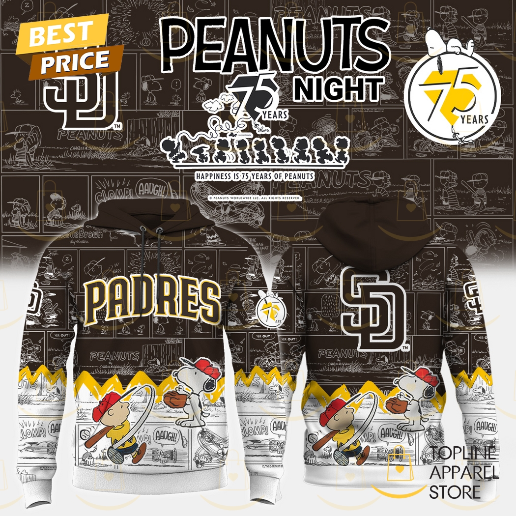 2025 San Diego Padres x Peanuts Night 75 Years Hoodie Premium Merchandise