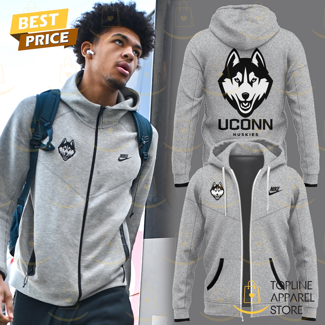 2025 Uconn Huskies Logo Zip Hoodie - Grey