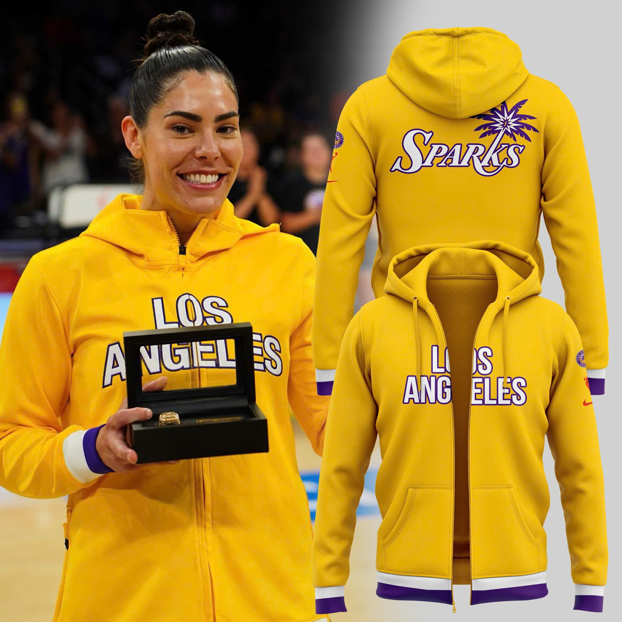 2025 Uniform Los Angeles Sparks Zip Hoodie Gifts For Basketball Fan