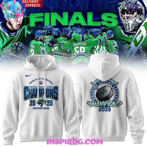 Abbotsford Canucks 2025 AHL Champions White Hoodie Premium Merchandises