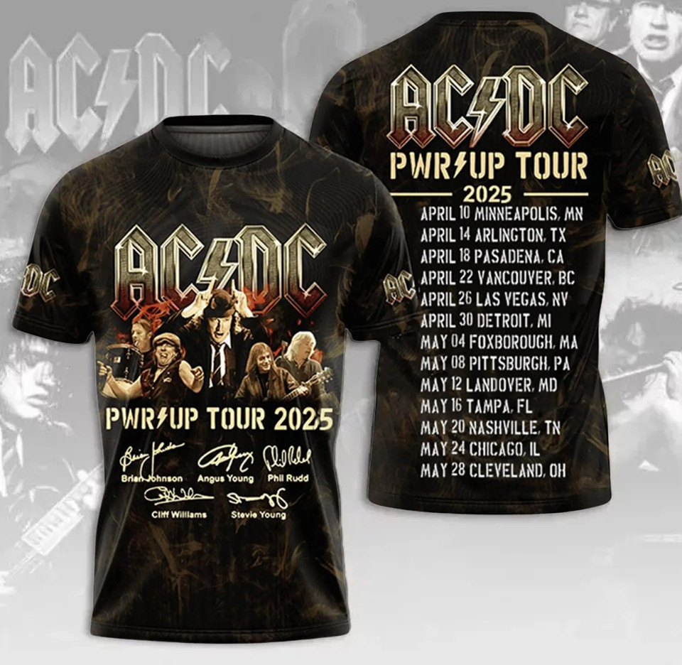 ACDC Power Up Tour 2025 3D T-Shirt Rock Band Gifts For Fans