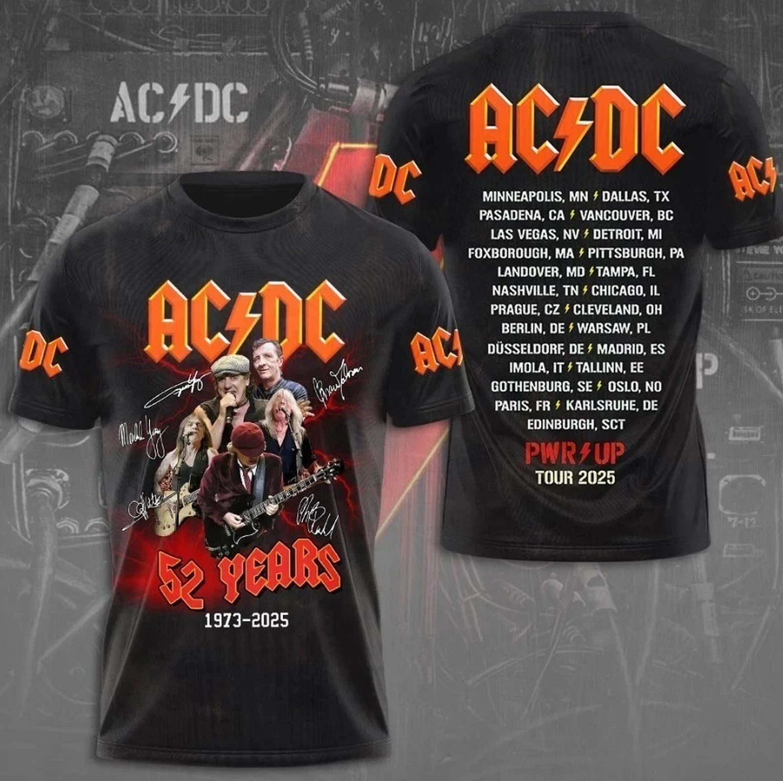 ACDC Power Up Tour 2025 52 Anniversary 1973-2025 US 3D T-Shirt Gift For Fans