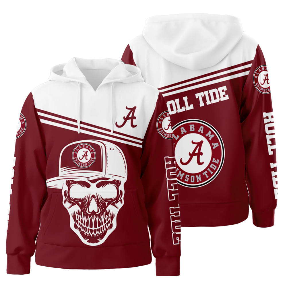 Alabama Crimson Tide American Football Team NCAA Skull 3D All Over Print Hoodie Zip-Up Hoodie