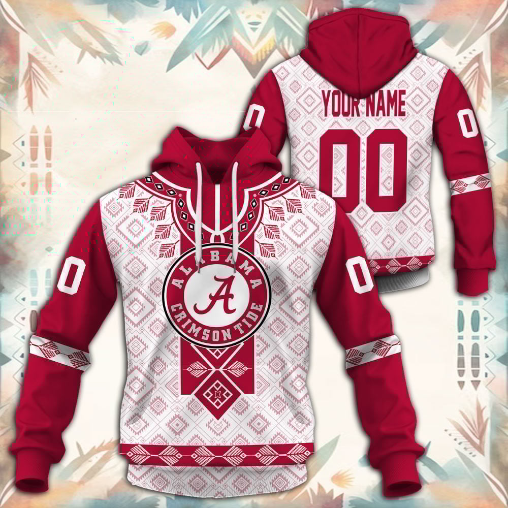 Alabama Crimson Tide Native Tribal Custom Name And Number 3D printed Sweatshirt Hoodie Zipped Hoodie