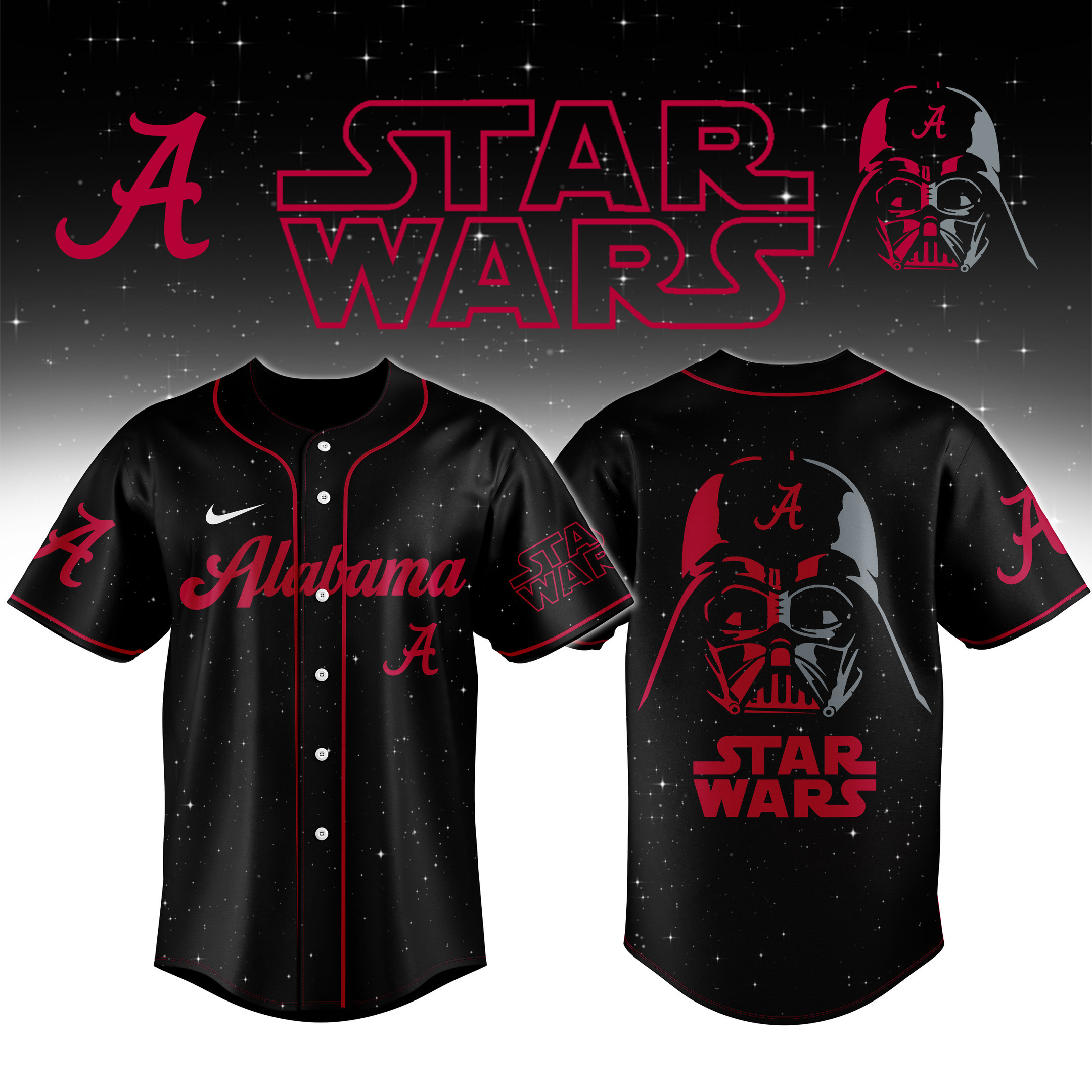 Alabama Crimson Tide NCAAF x Stars Wars Night Personalized Baseball Jersey For Fan