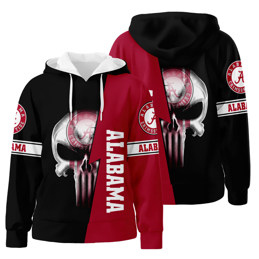 Alabama Crimson Tide Skull 3D All Over Print Hoodie Zip-Up Hoodie