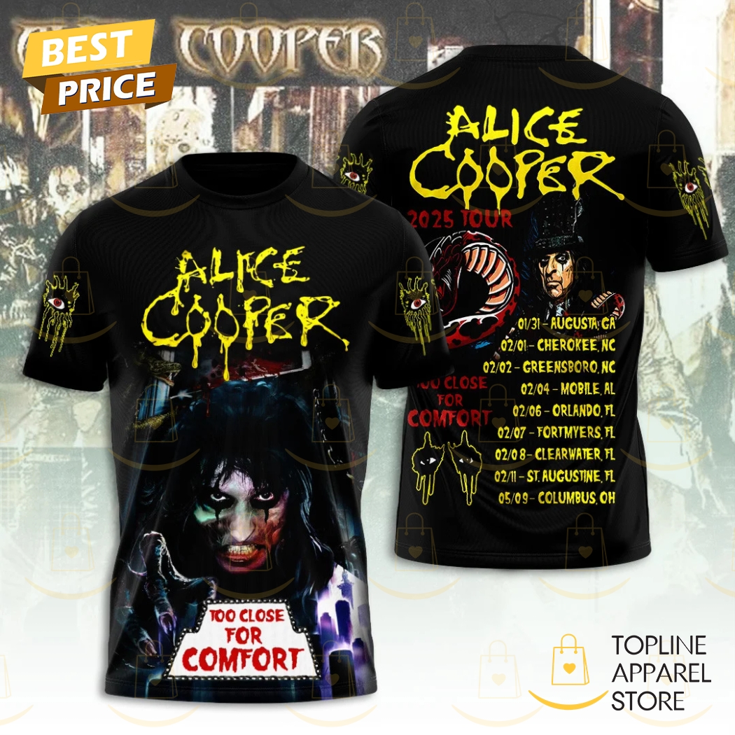 Alice Cooper 2025 Tour Too Close For Comfort 3D T-Shirt Premium Merchandise