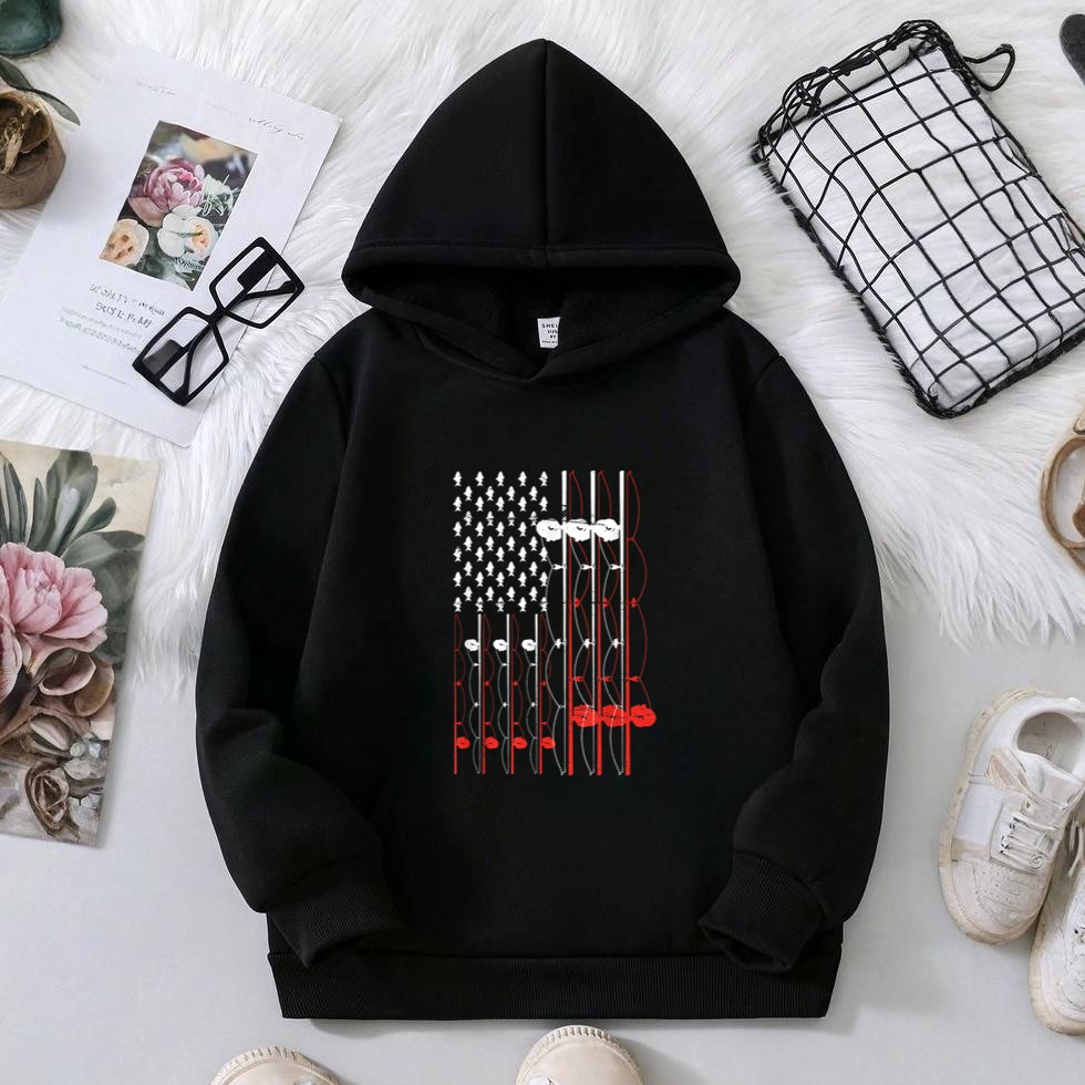 American Fisherman Flag Fishing Lover Rod Lure Illustration Hoodie