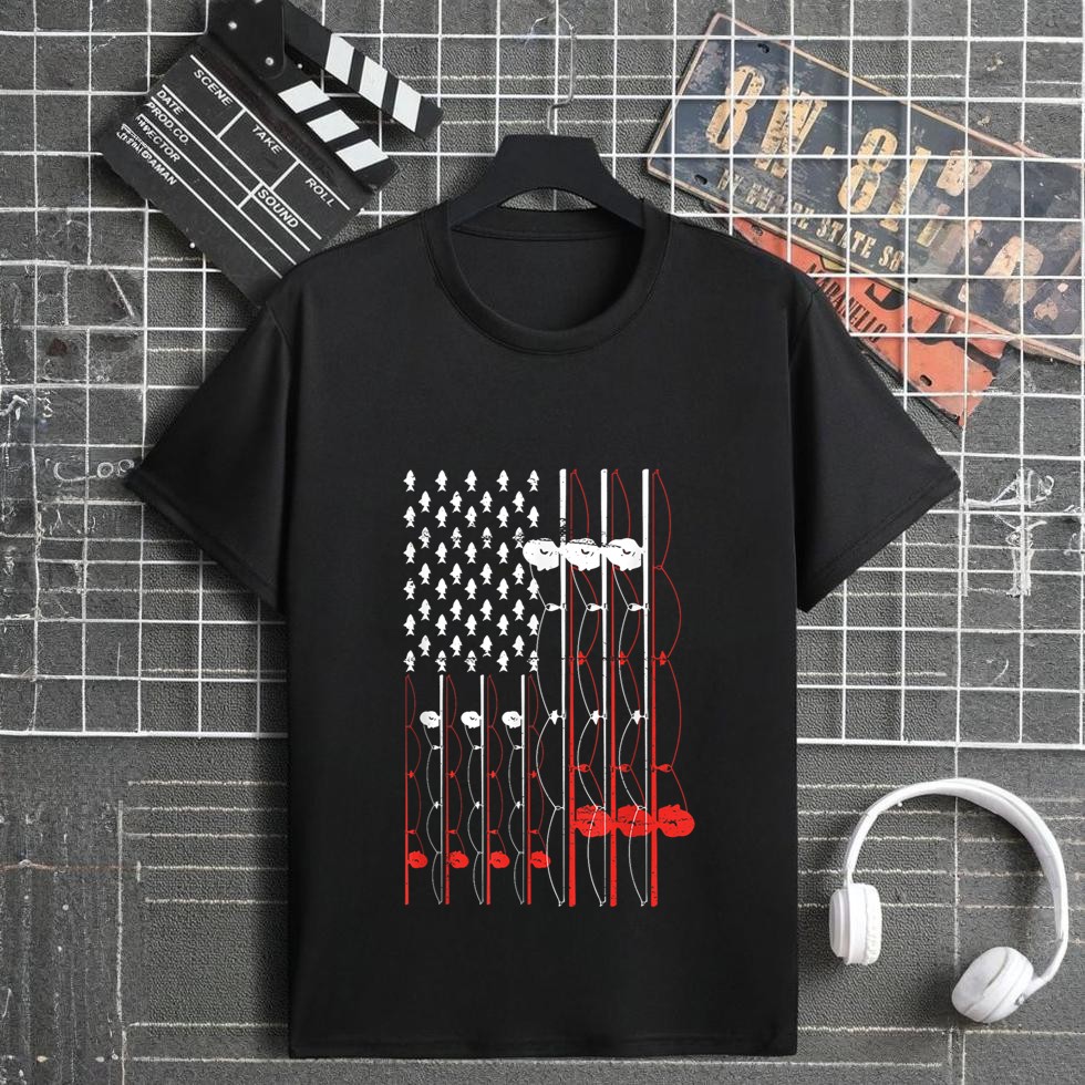 American Fisherman Flag Fishing Lover Rod Lure Illustration T-Shirt