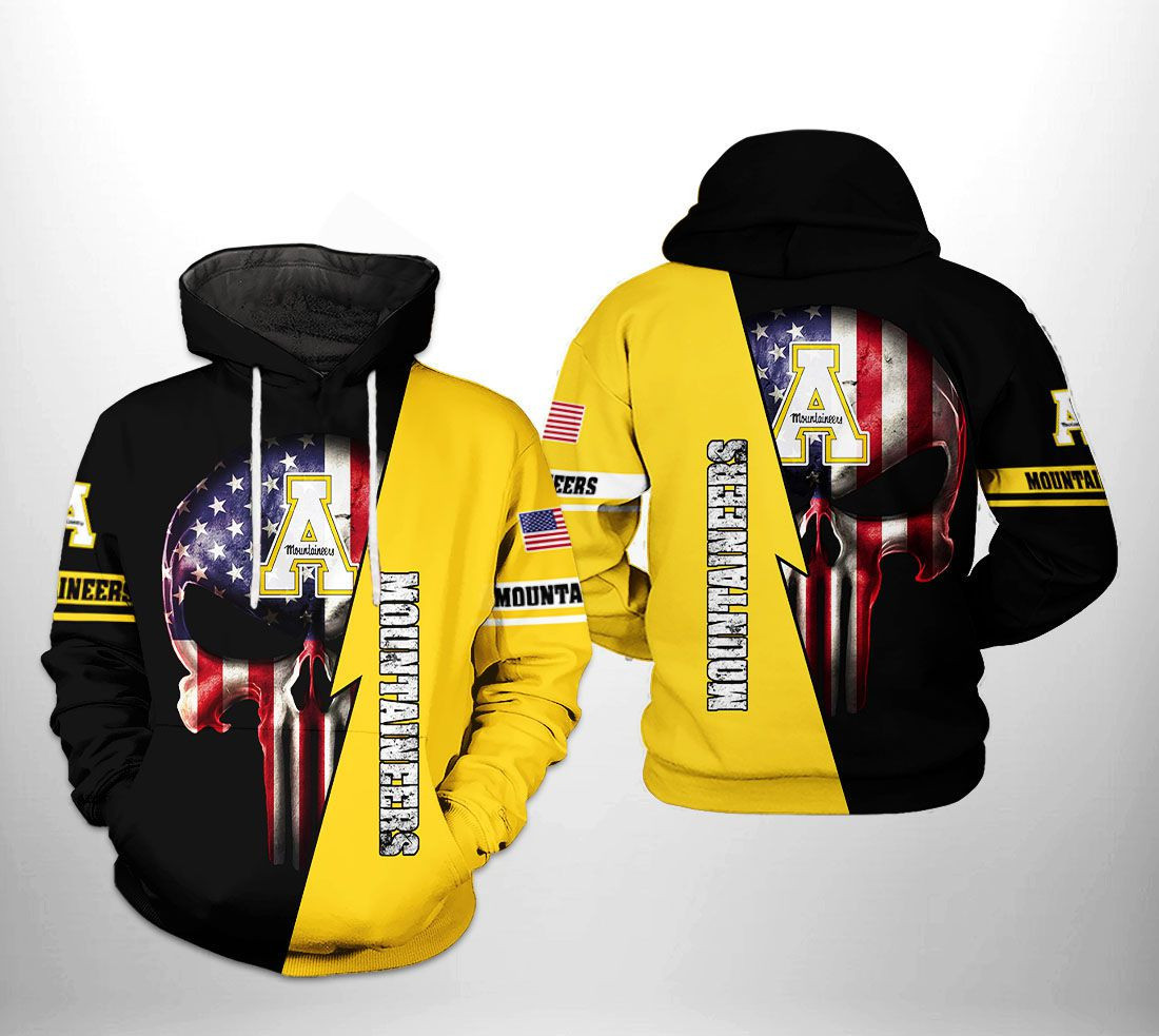 Appalachian State Mountaineers NCAA US Flag Skull Hoodie  Zip Hoodie