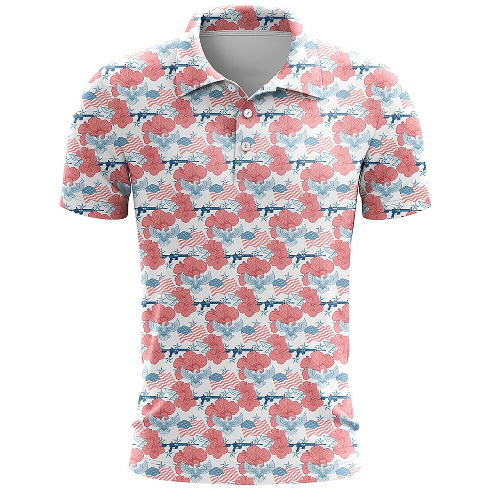 AR15 Tropical Flag Golf Polo Shirt Patriotic Gifts For Gun Lovers