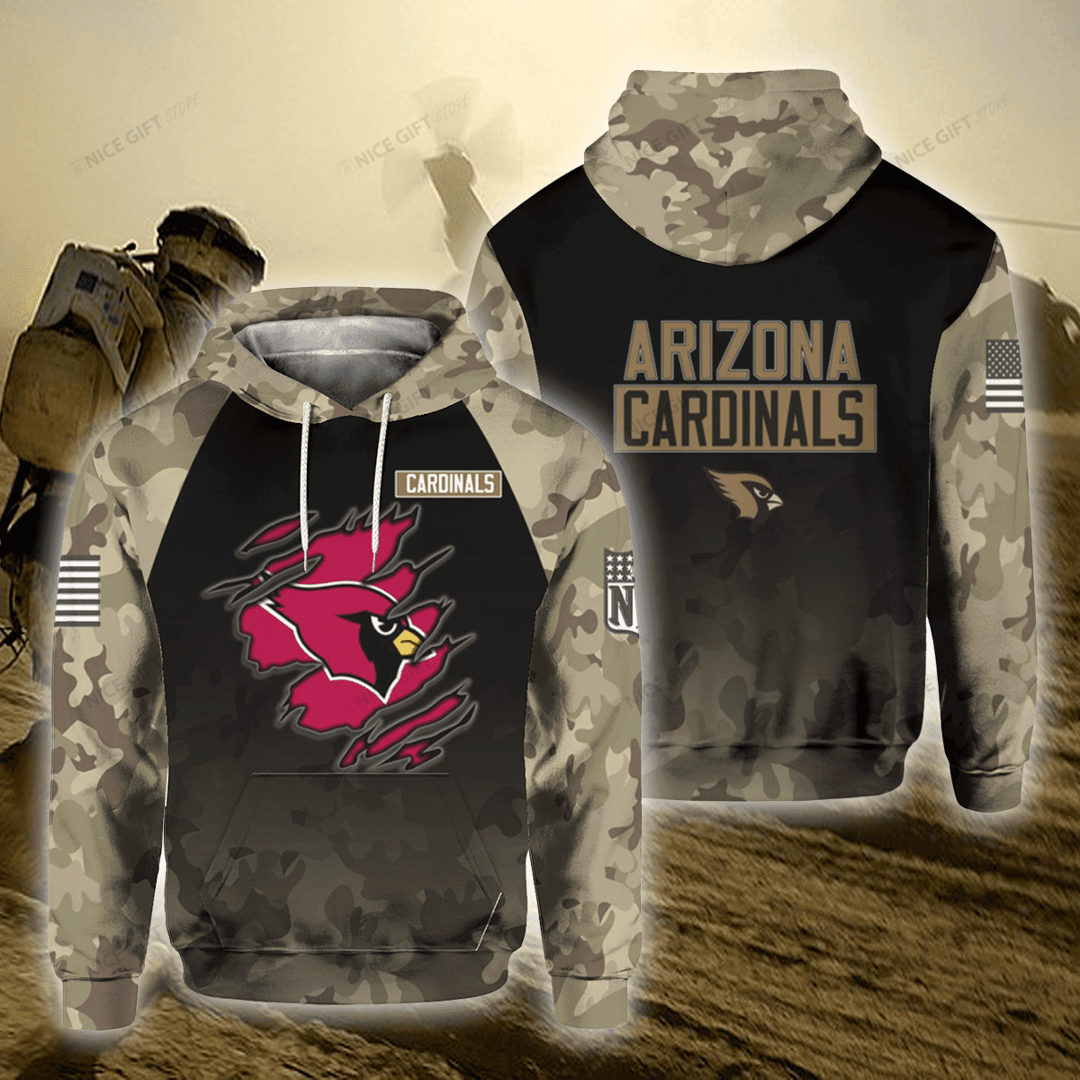 Arizona Cardinals Camouflage Unisex 3D Hoodie