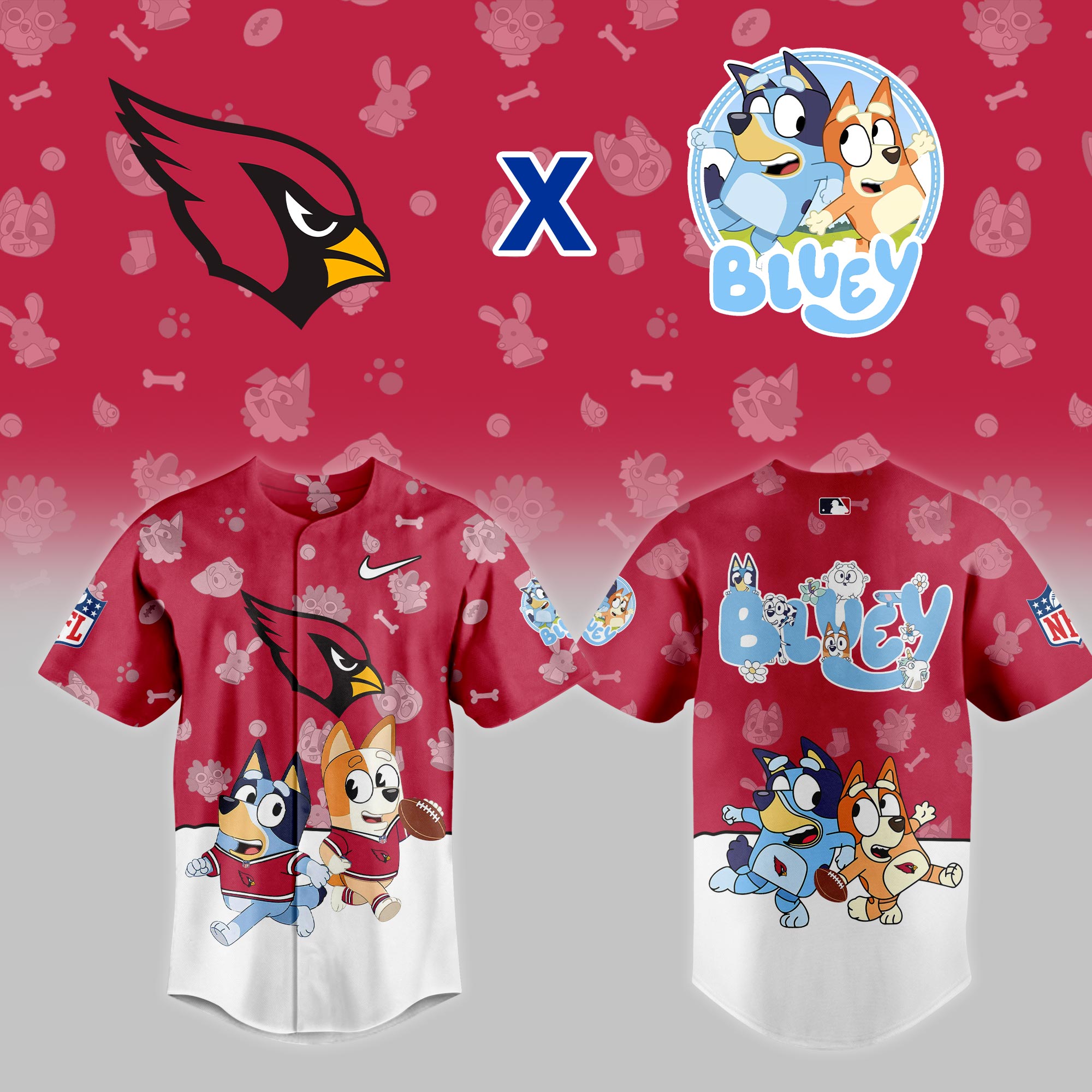 Arizona Cardinals NFL x Bluey Night Personalized Baseball Jersey For Fans