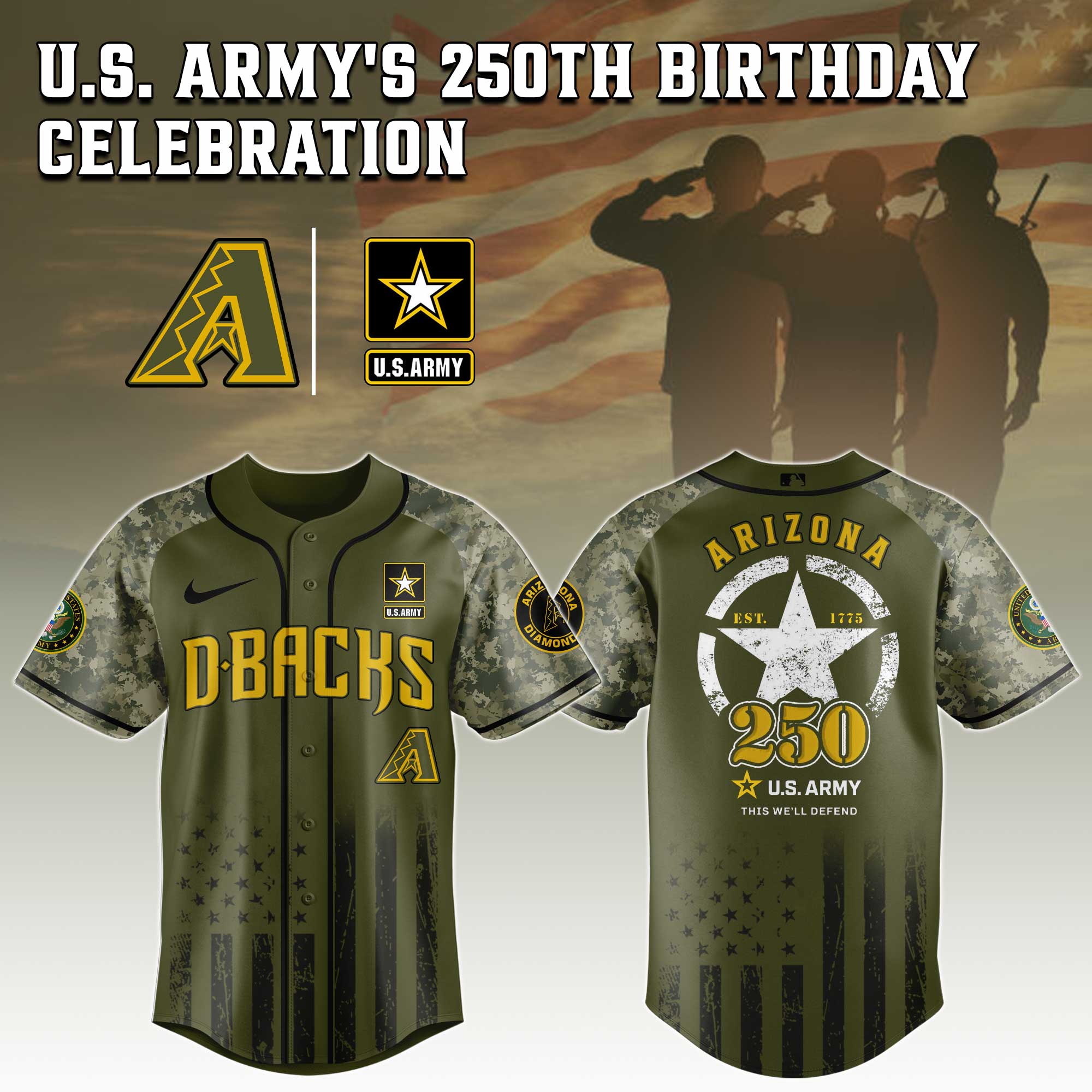 Arizona Diamondbacks MLB x 250 U.S. ARMY Personalized Baseball Jersey For Fans