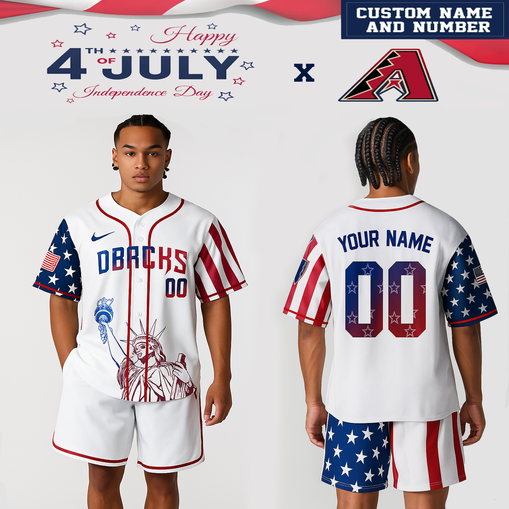 Arizona Diamondbacks MLB x 4th Of July Day Personalized Baseball Jersey For Fans