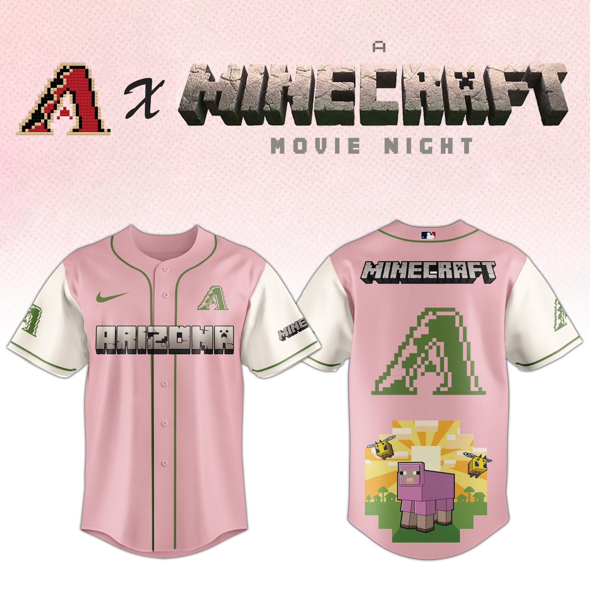 Arizona Diamondbacks MLB x A MINECRAFT MOVIE Night Jersey Fan Merch Gift Ideas