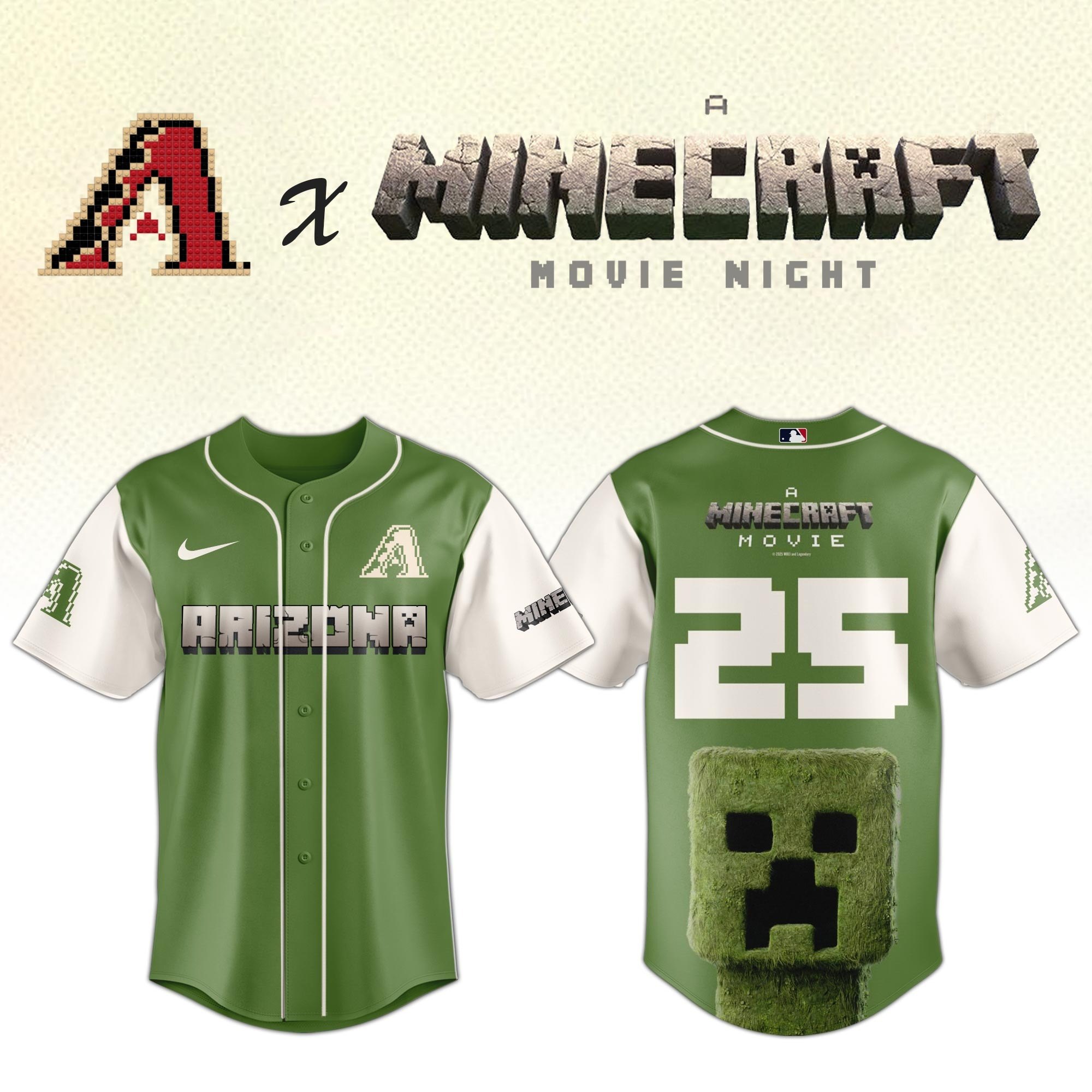 Arizona Diamondbacks MLB x A MINECRAFT MOVIE Night Jersey Fan Merch Gifts For Him
