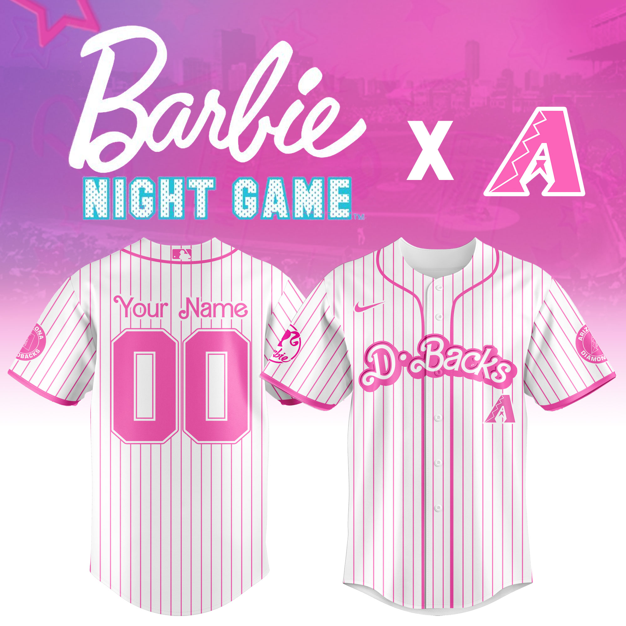 Arizona Diamondbacks MLB x Barbie Night Game Personalized Baseball Jersey For Fan