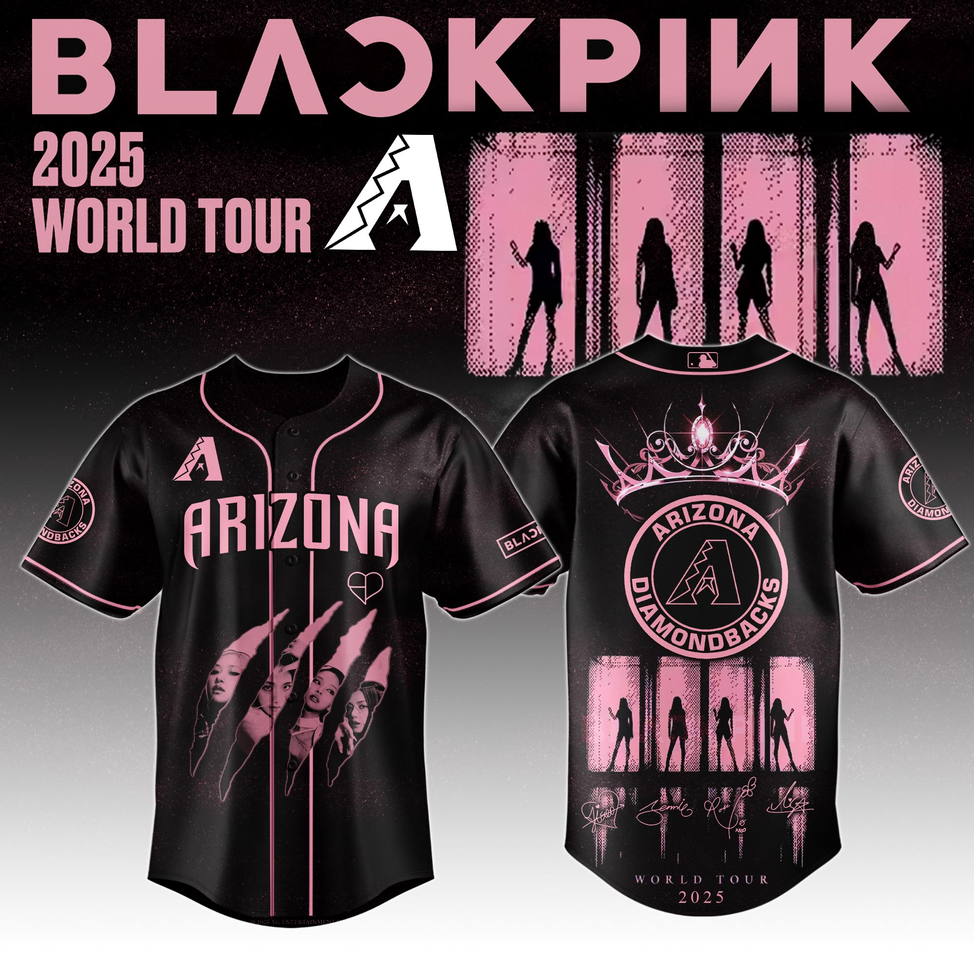 Arizona Diamondbacks MLB x Black Pink World Tour Personalized Baseball Jersey For Fans