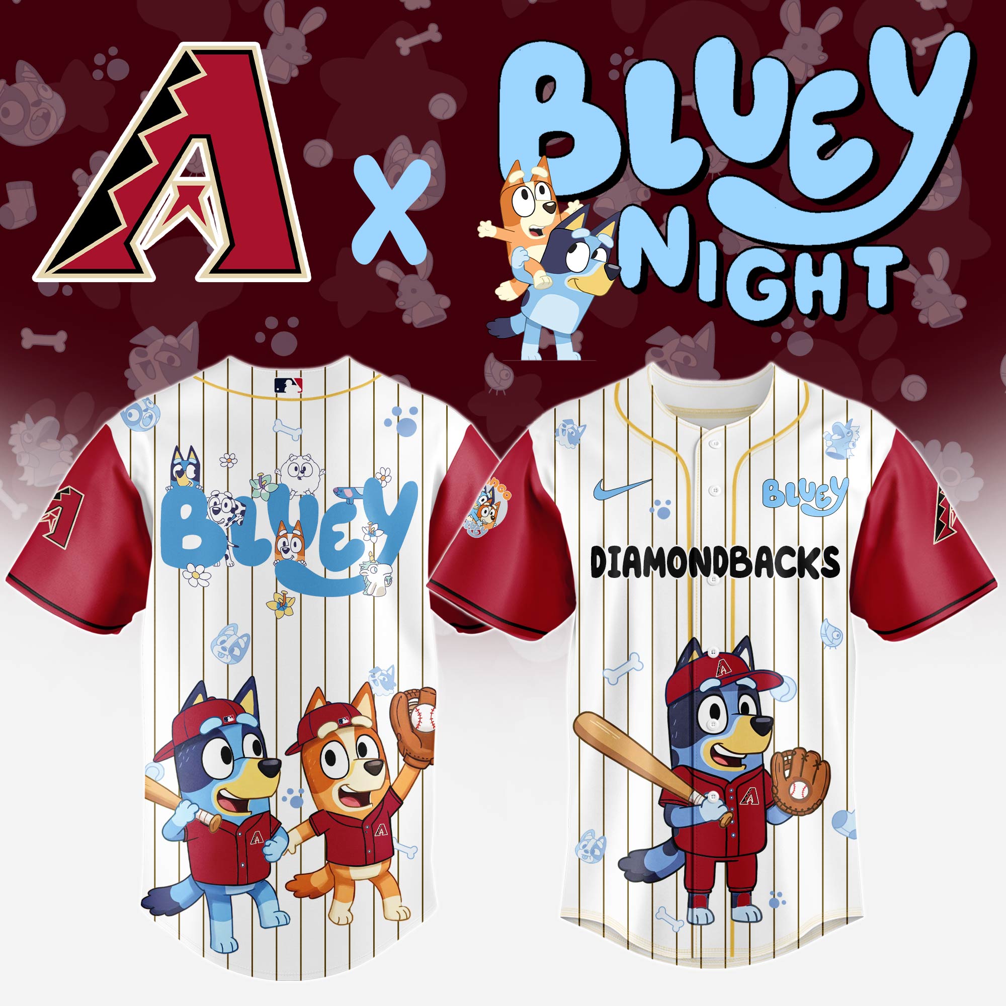 Arizona Diamondbacks MLB x Bluey And Bingo Personalized Baseball Jersey For Fans