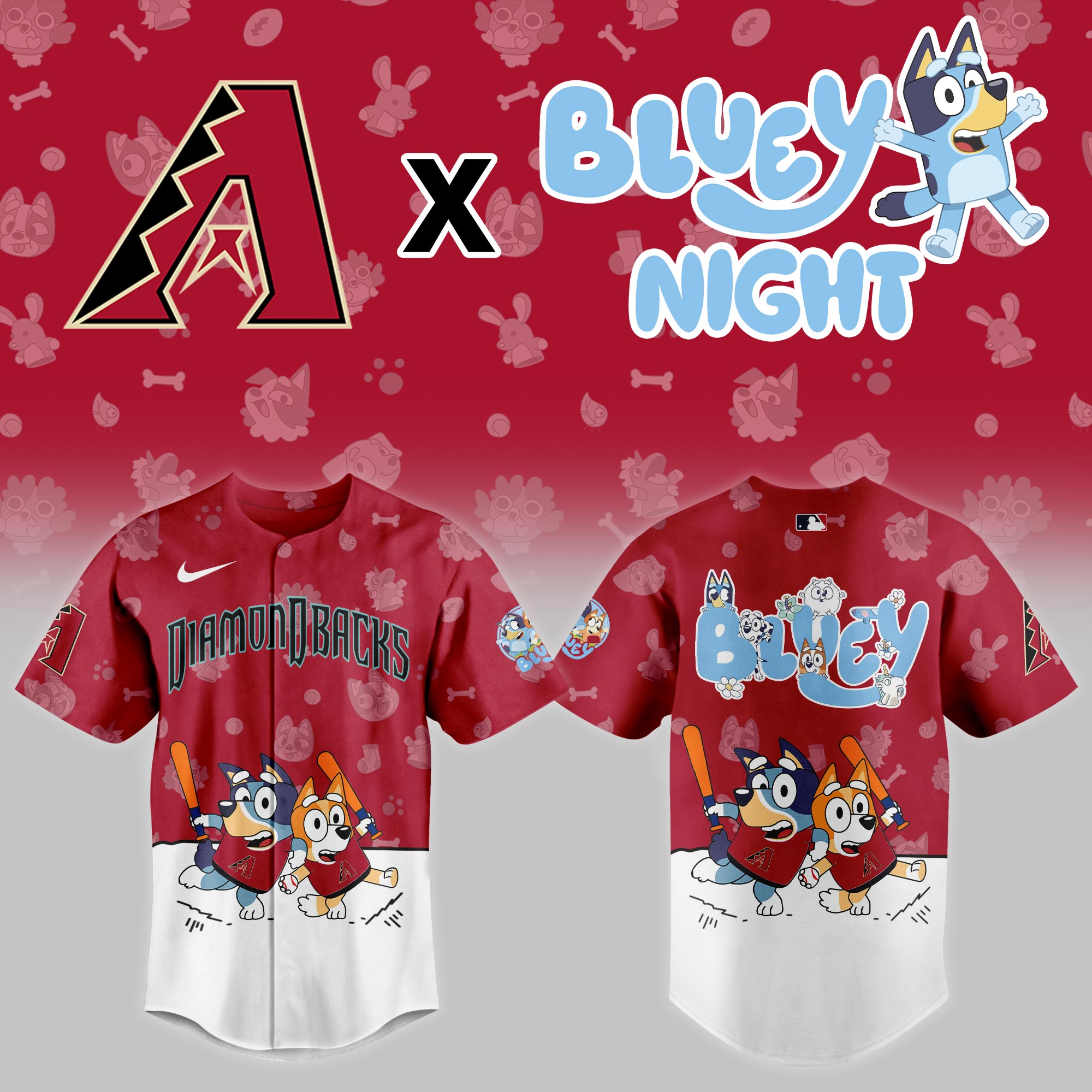 Arizona Diamondbacks MLB x Bluey Night Personalized Baseball Jersey For Fan