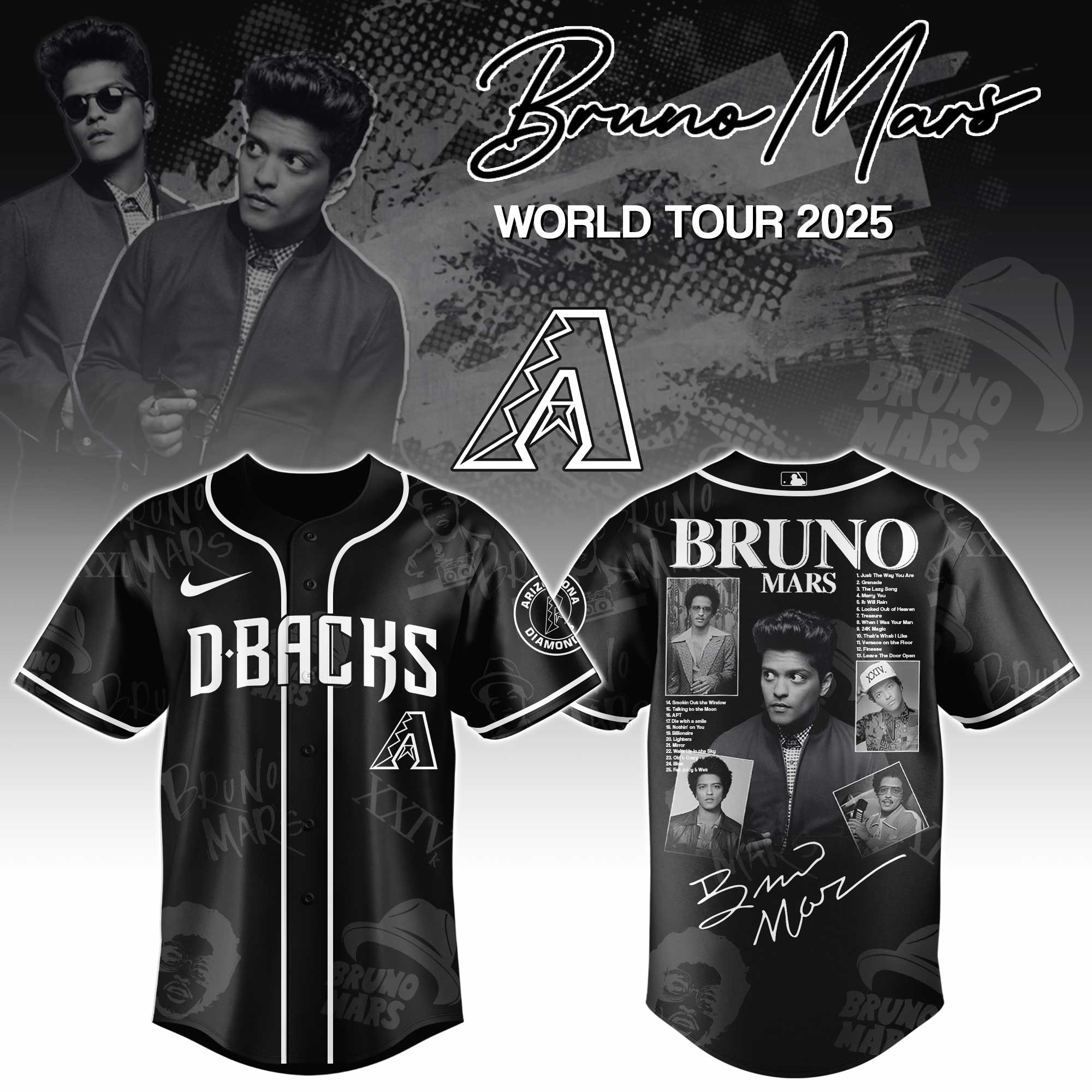 Arizona Diamondbacks MLB x Bruno Mars at Park MGM Personalized Baseball Jersey For Fans