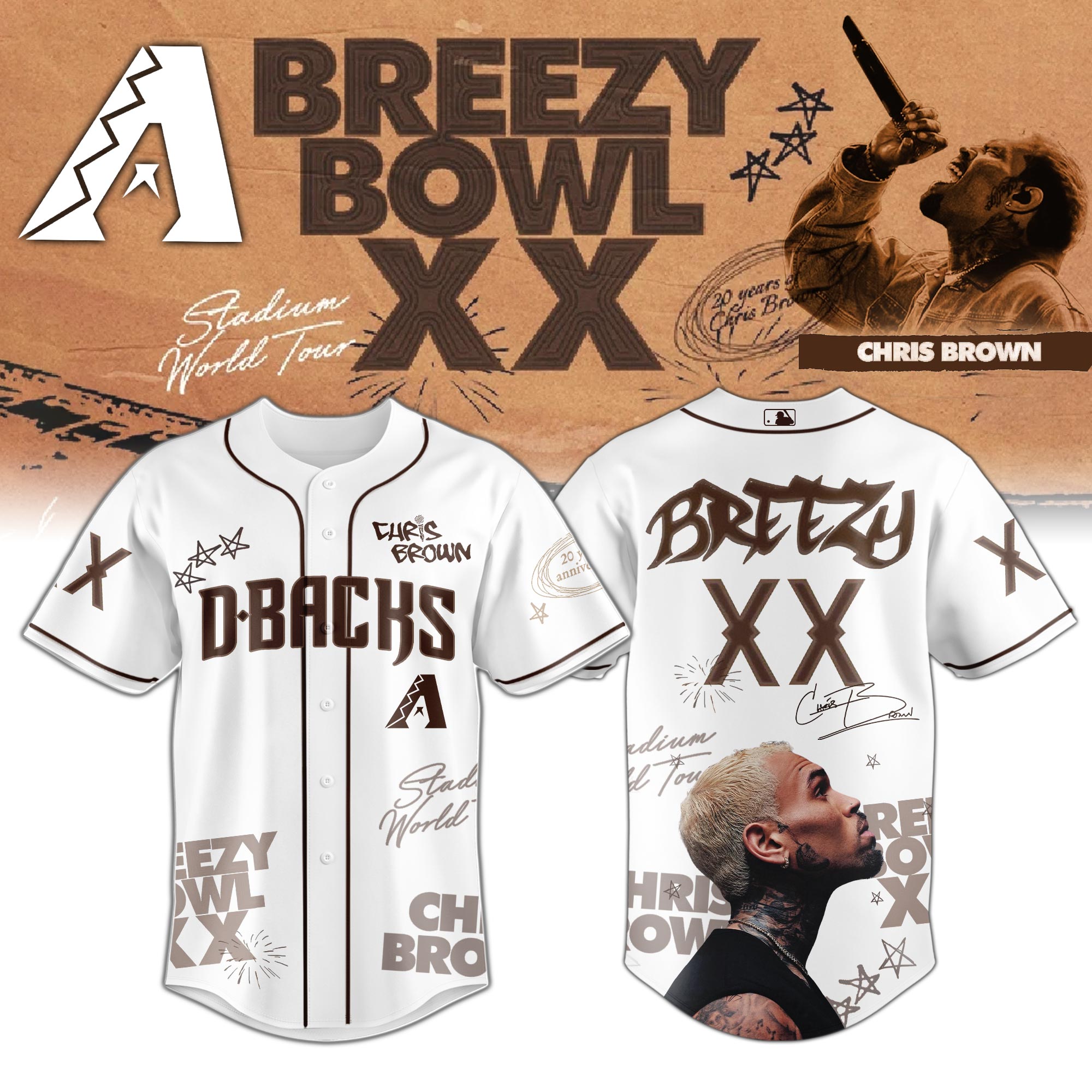 Arizona Diamondbacks MLB x Chris Brown Breezy Bowl XX Stadium World Tour Personalized Baseball Jersey For Fans