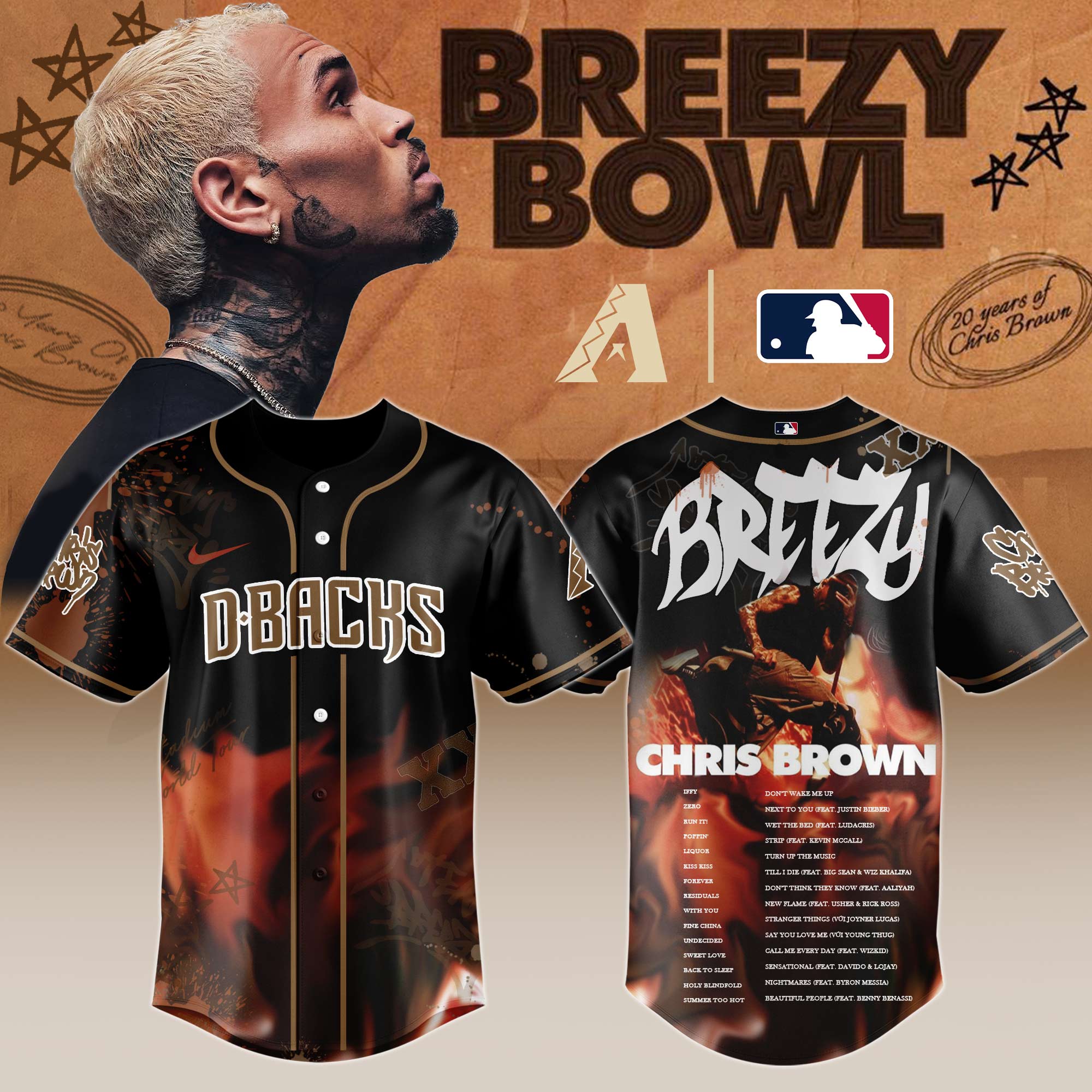 Arizona Diamondbacks MLB x Chris Brown Breezy Bowl XX Stadium World Tour Personalized Baseball Jersey For Fans