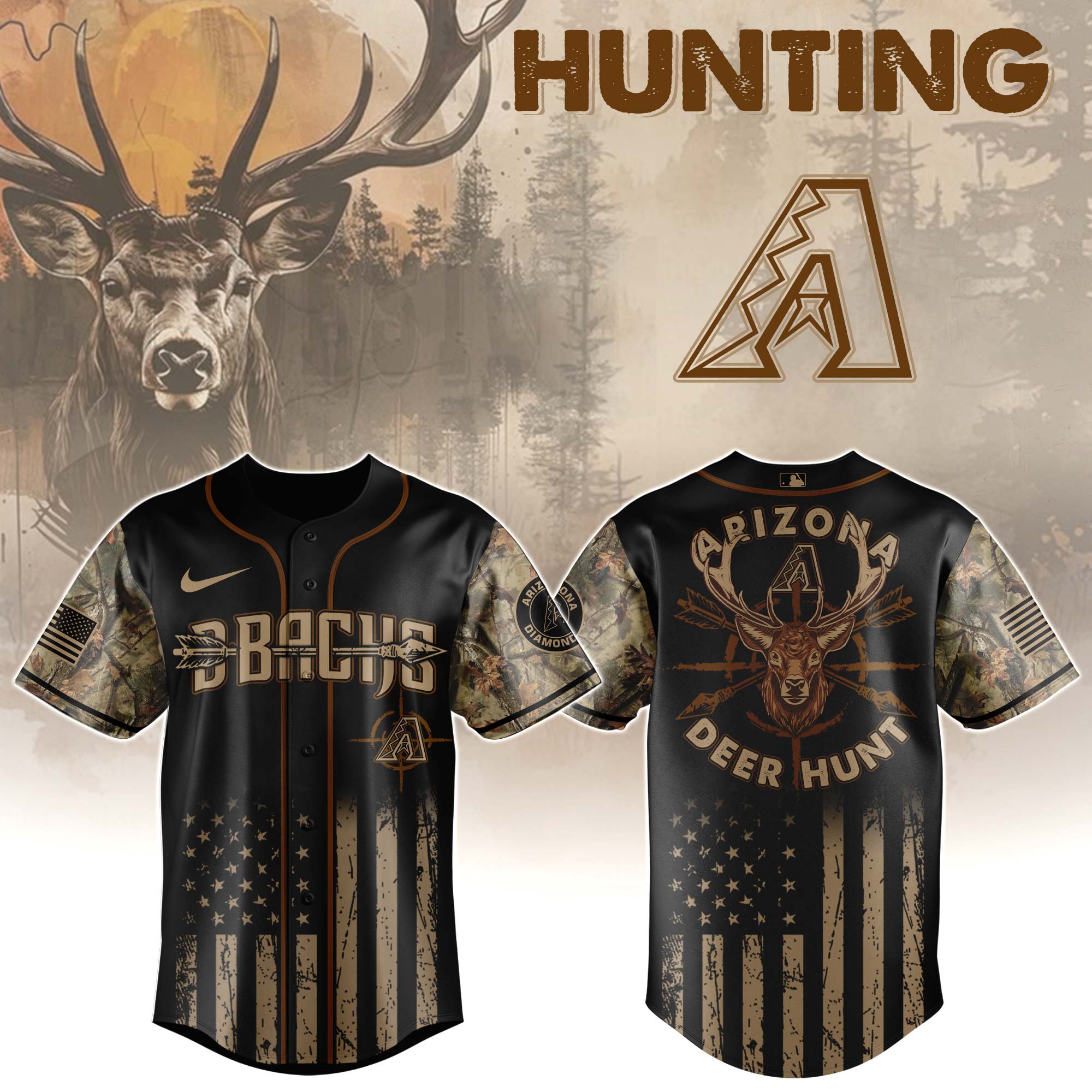 Arizona Diamondbacks MLB x Deer Hunting Personalized Baseball Jersey For Fans