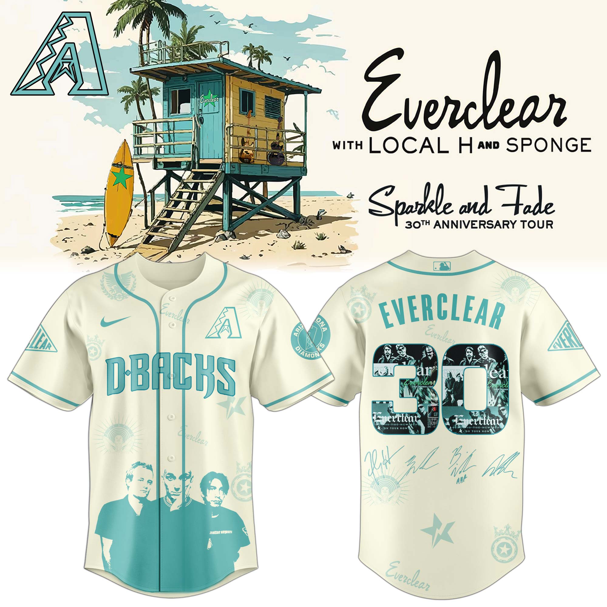 Arizona Diamondbacks MLB x Everclear 30th Anniversary Tour Personalized Baseball Jersey For Fans