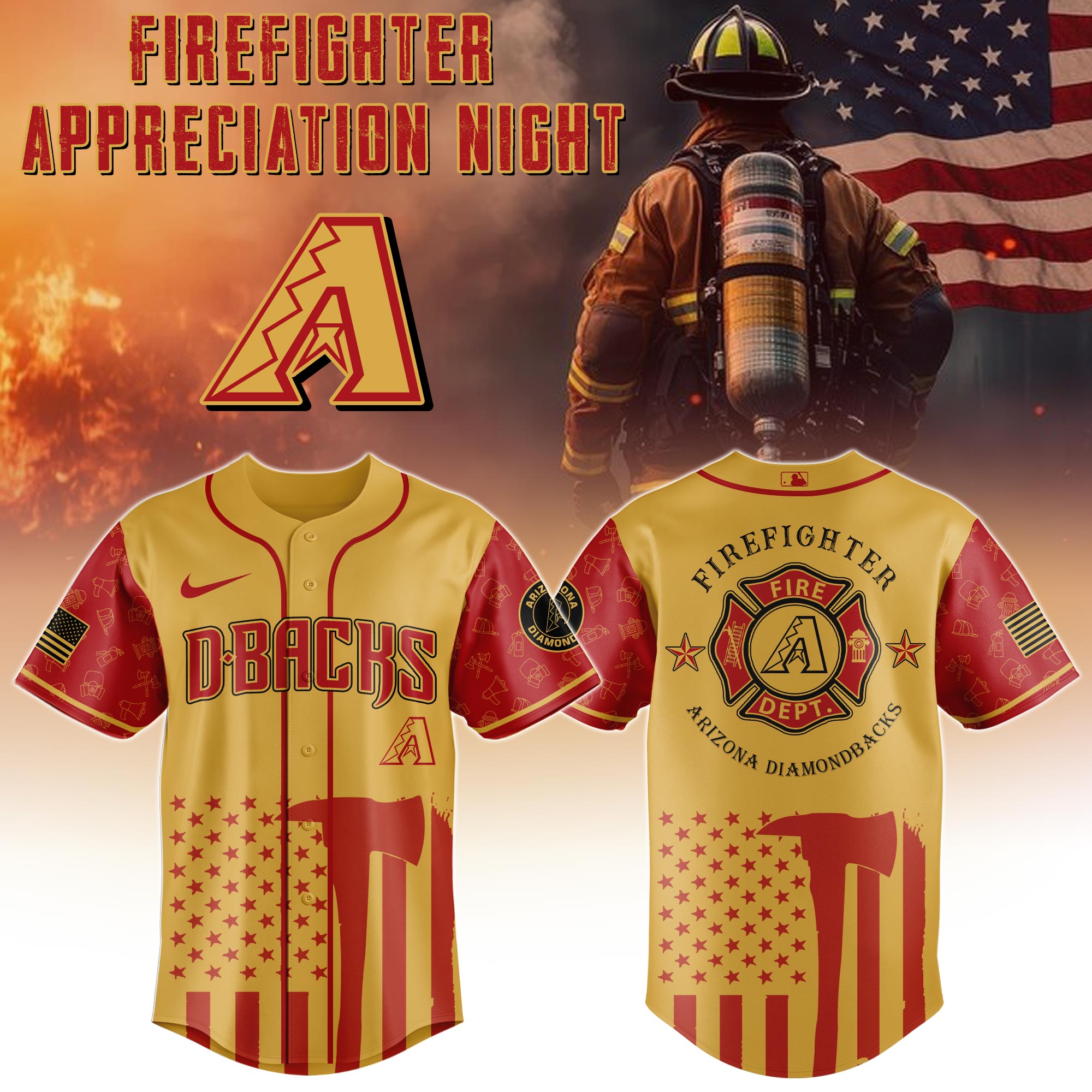 Arizona Diamondbacks MLB x Firefighter Appreciation Night Personalized Baseball Jersey For Fans