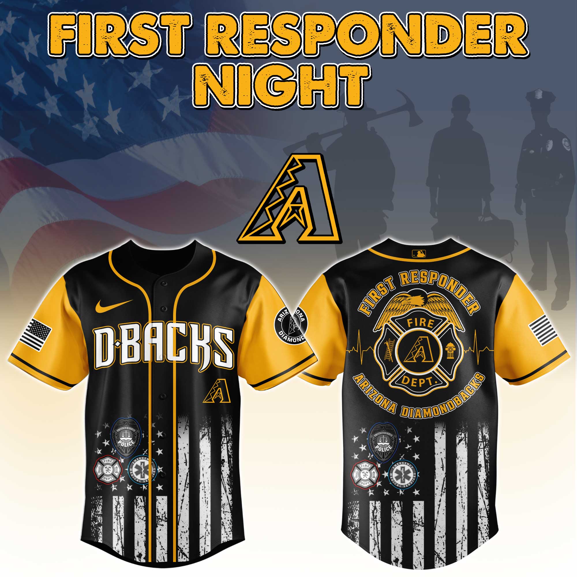 Arizona Diamondbacks MLB x First Responders Personalized Baseball Jersey For Fan