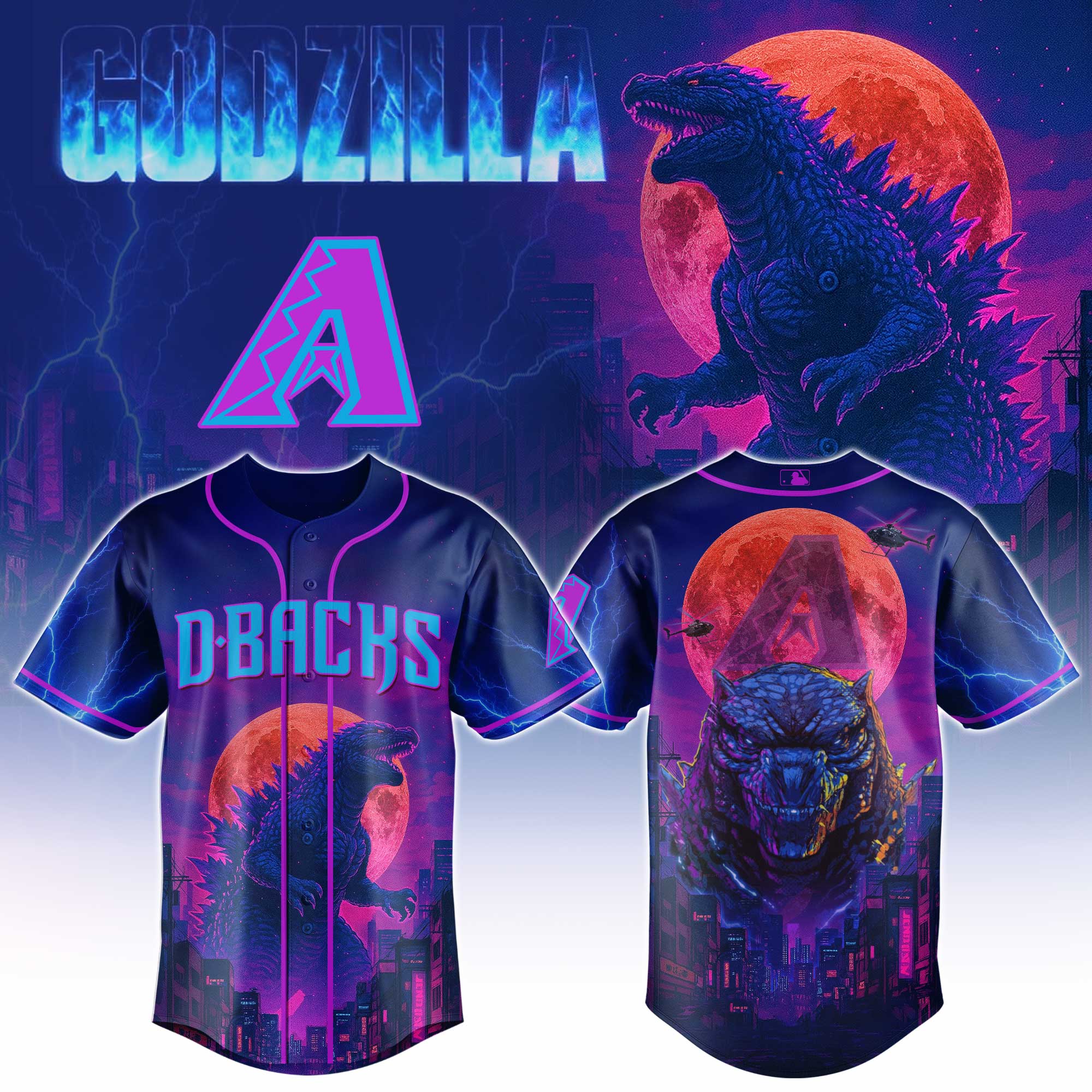 Arizona Diamondbacks MLB x Godzilla Personalized Baseball Jersey For Fans