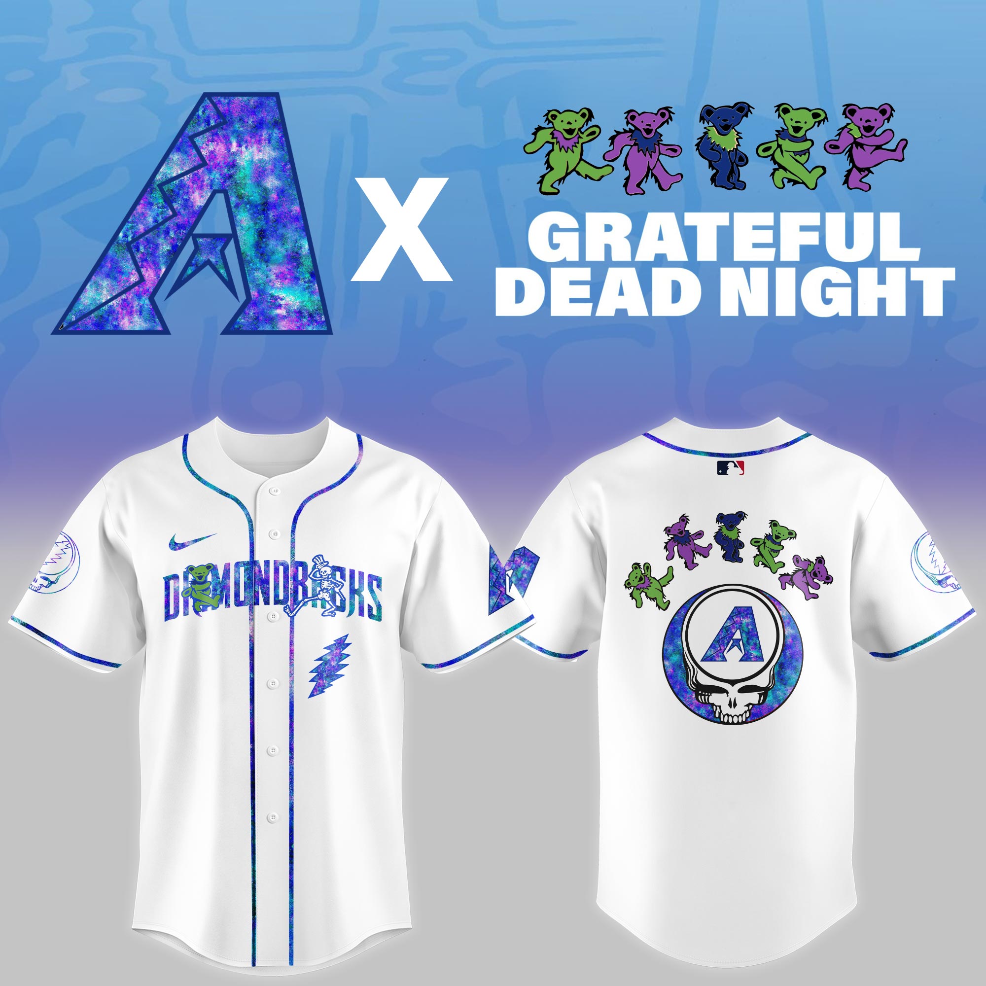 Arizona Diamondbacks MLB x Grateful Dead Night Personalized Baseball Jersey For Fans