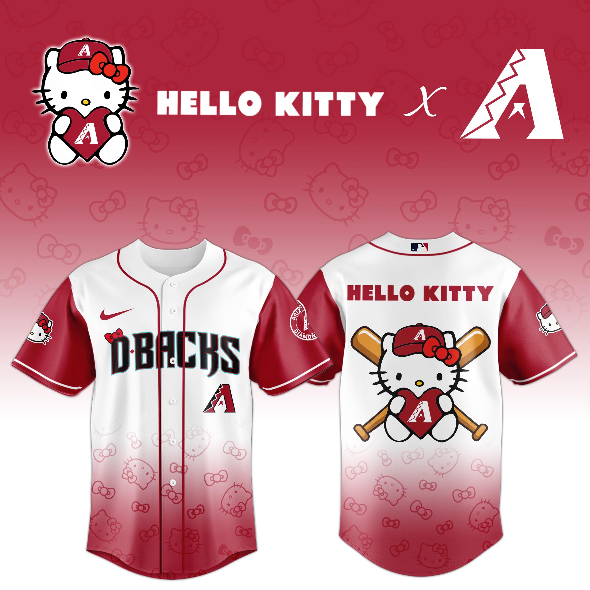 Arizona Diamondbacks MLB x Hello Kitty Night Baseball Jersey Personalized Baseball Jersey For Fan