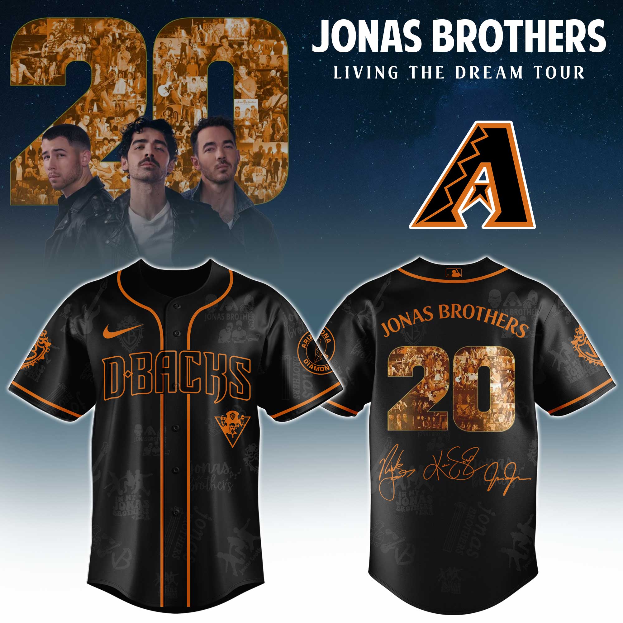Arizona Diamondbacks MLB x Jonas Brothers Tour Personalized Baseball Jersey For Fans