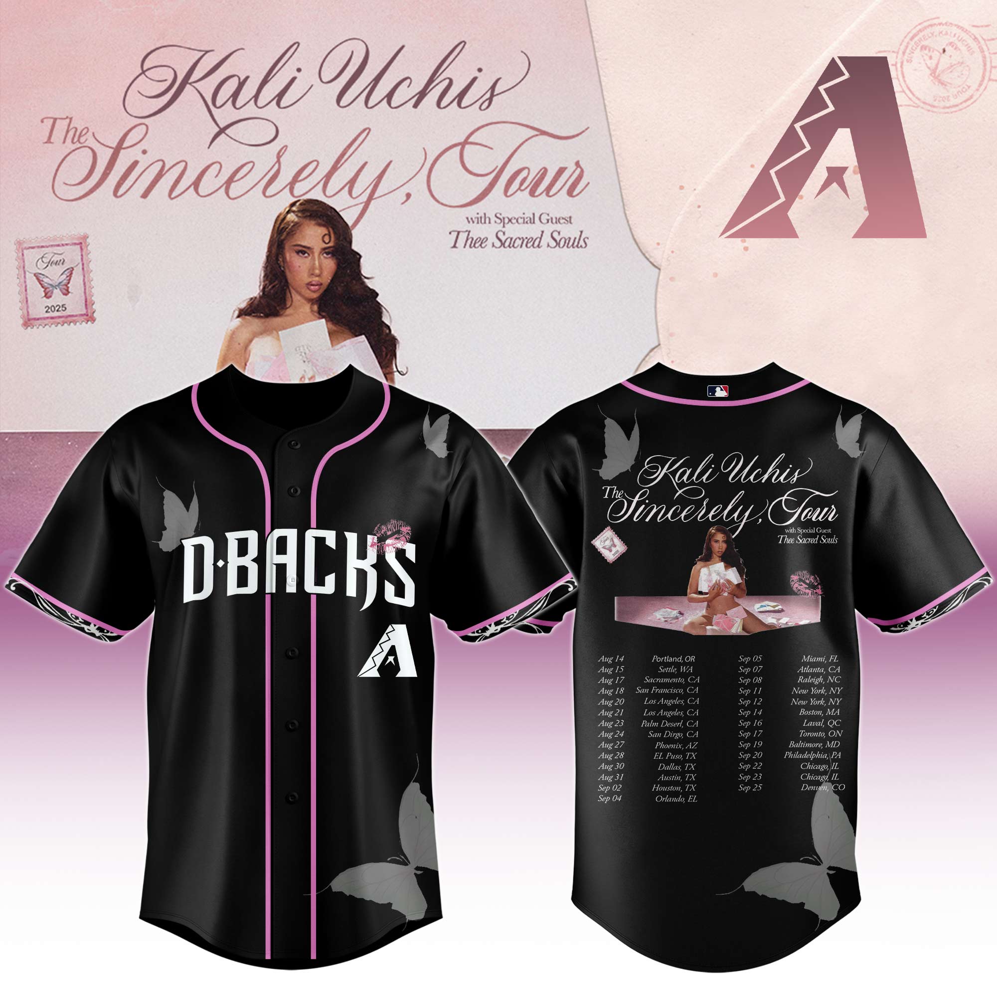 Arizona Diamondbacks MLB x Kali Uchis The Sincerely Tour Personalized Baseball Jersey For Fans