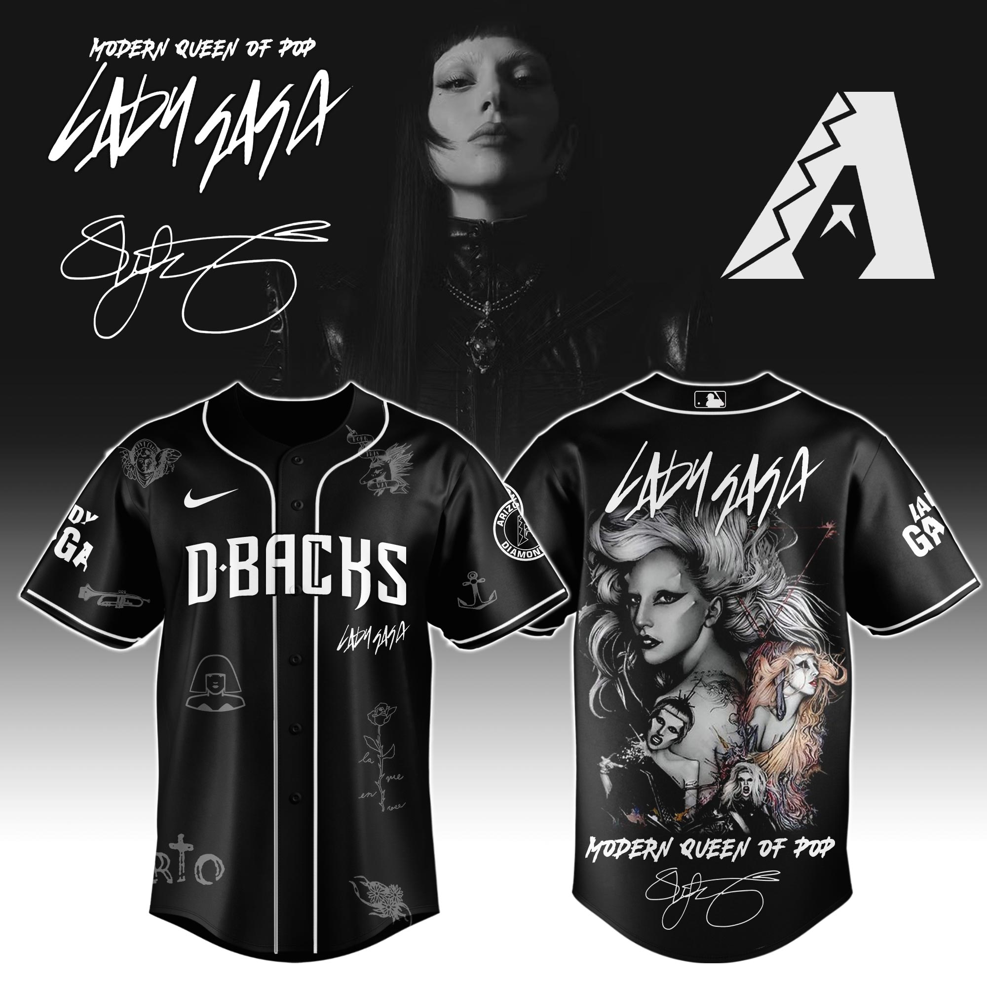 Arizona Diamondbacks MLB x Lady Gaga The Mayhem Ball Tour Personalized Baseball Jersey For Fans