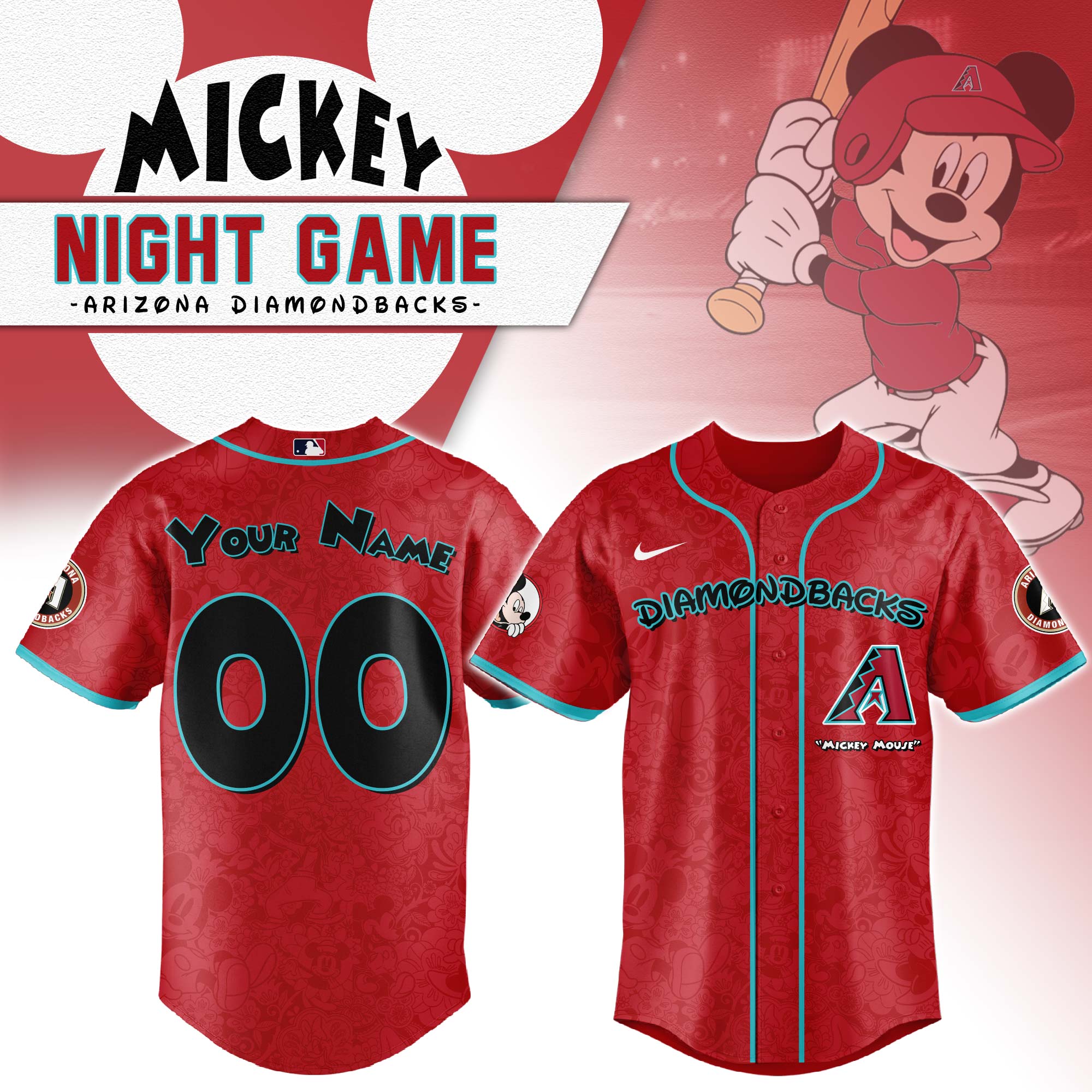 Arizona Diamondbacks MLB x Mickey Mouse Personalized New Style Baseball Jersey