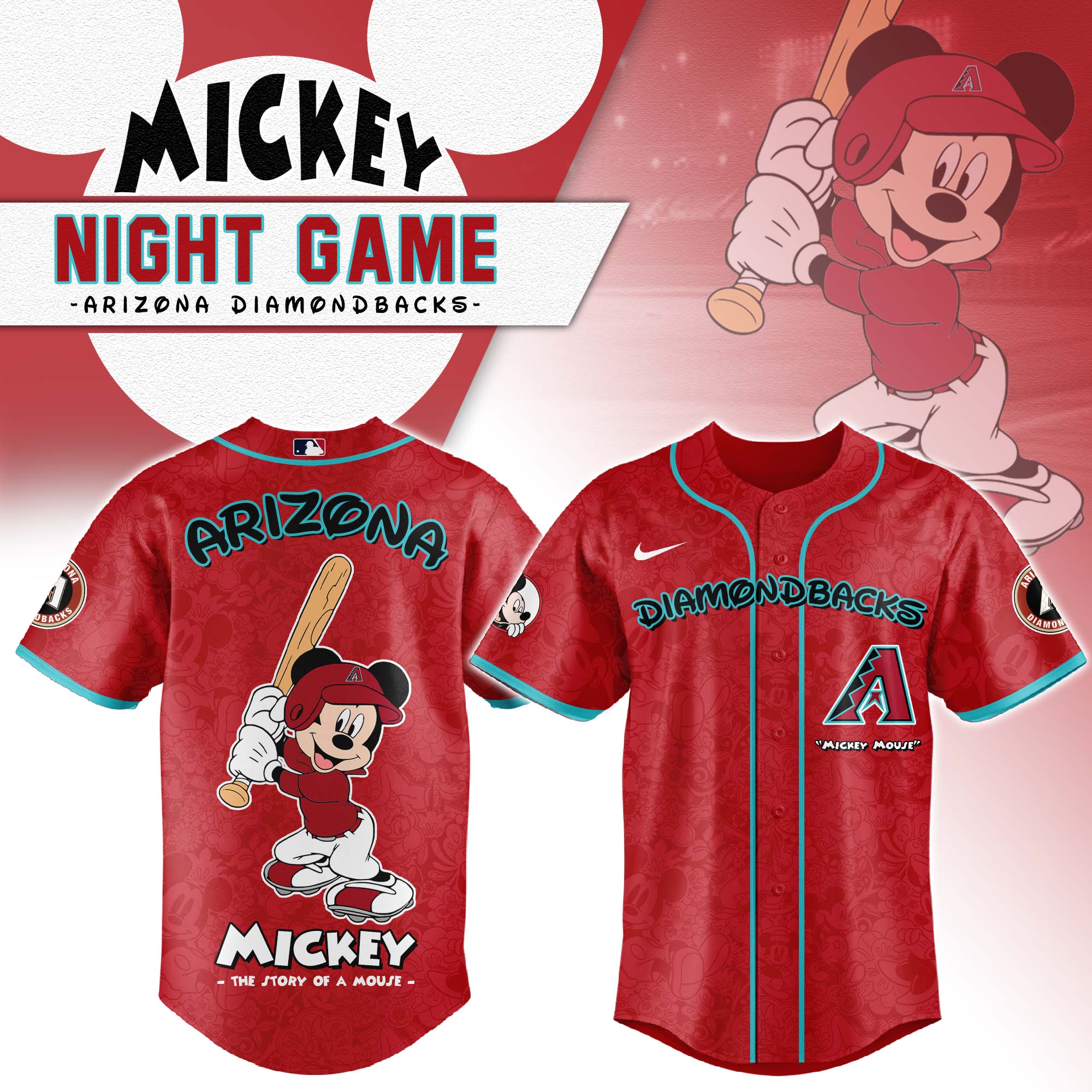 Arizona Diamondbacks MLB x Mickey Mouse Personalized New Style Baseball Jersey