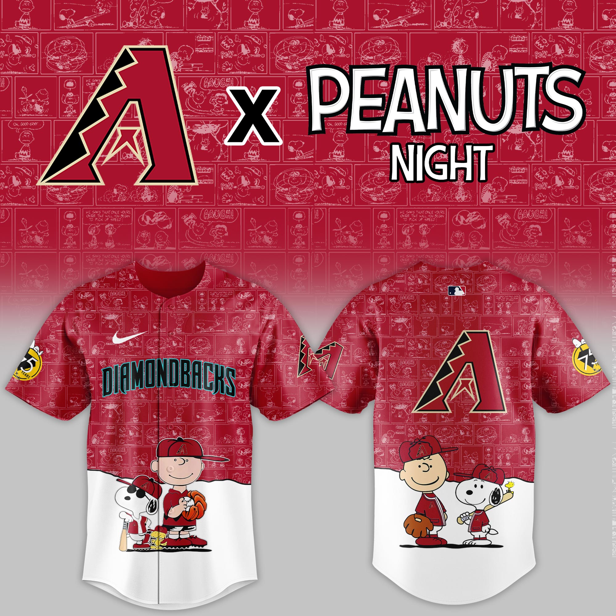 Arizona Diamondbacks MLB x Peanuts Night Personalized Baseball Jersey For Fan