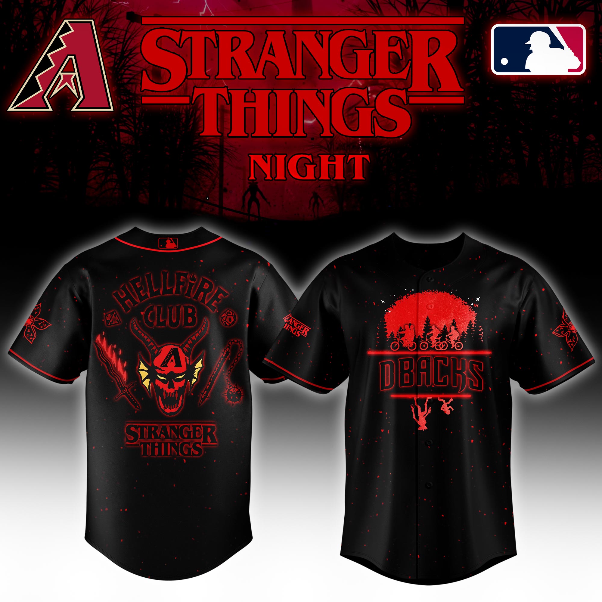 Arizona Diamondbacks MLB x Stranger Things Night Personalized Baseball Jersey For Fans