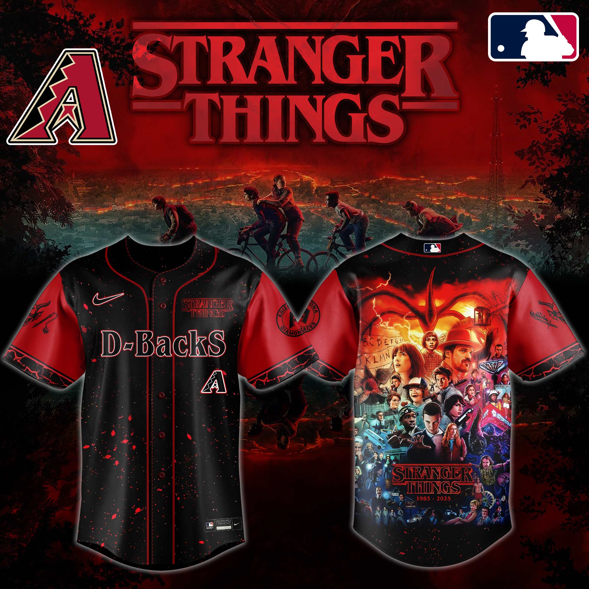 Arizona Diamondbacks MLB x Stranger Things Personalized Baseball Jersey For Fans